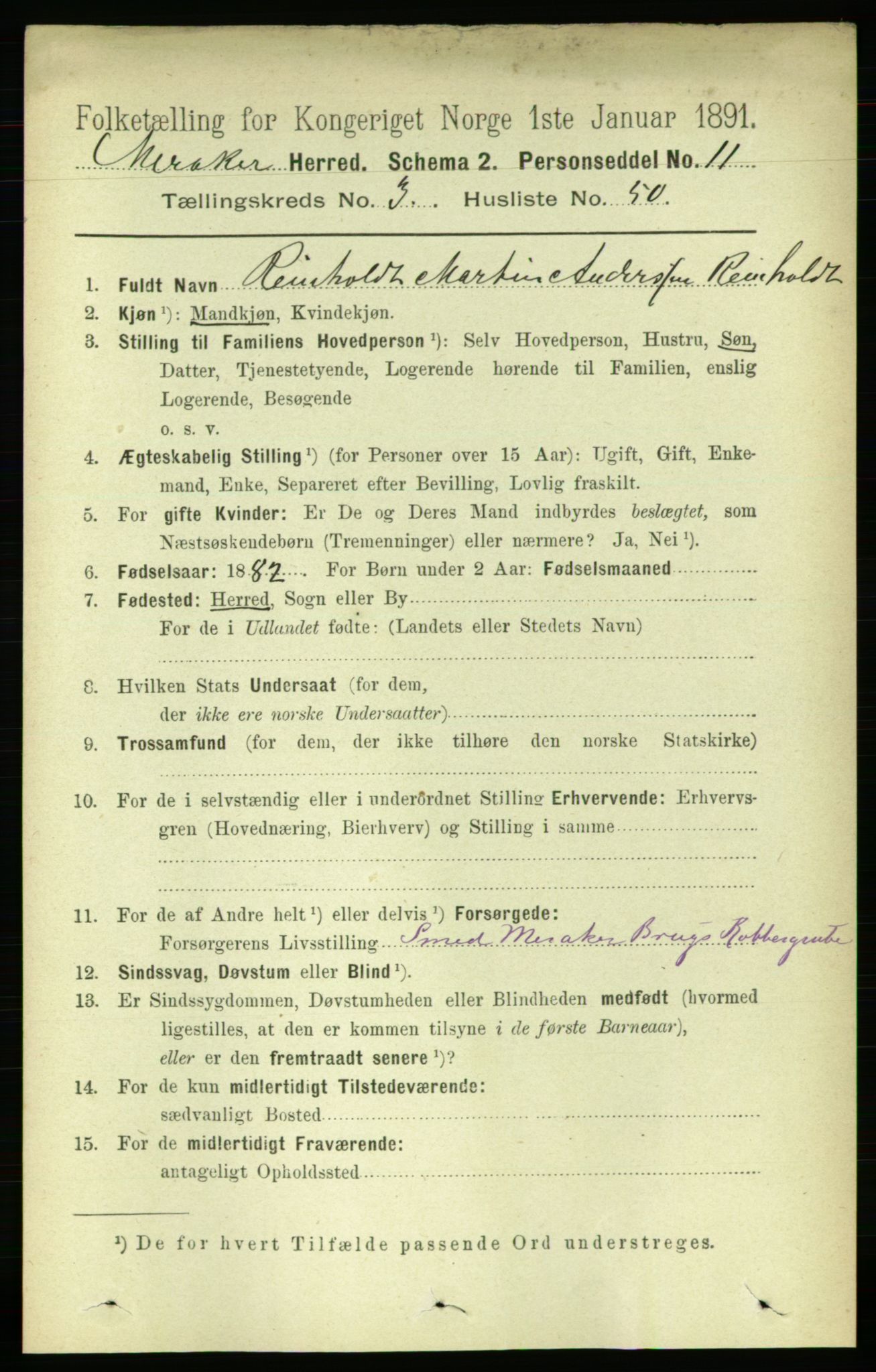 RA, 1891 census for 1711 Meråker, 1891, p. 1498