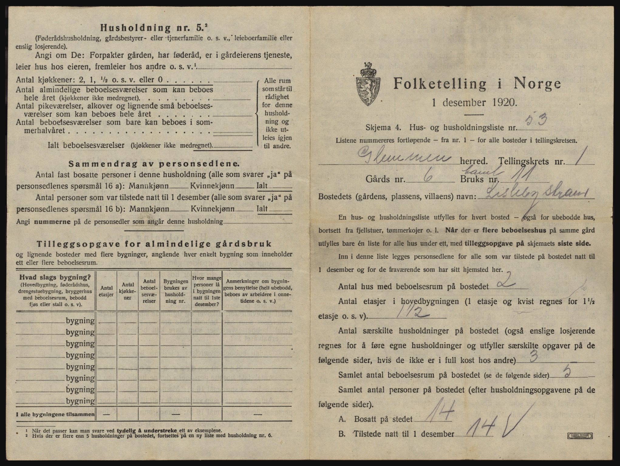 SAO, 1920 census for Glemmen, 1920, p. 167