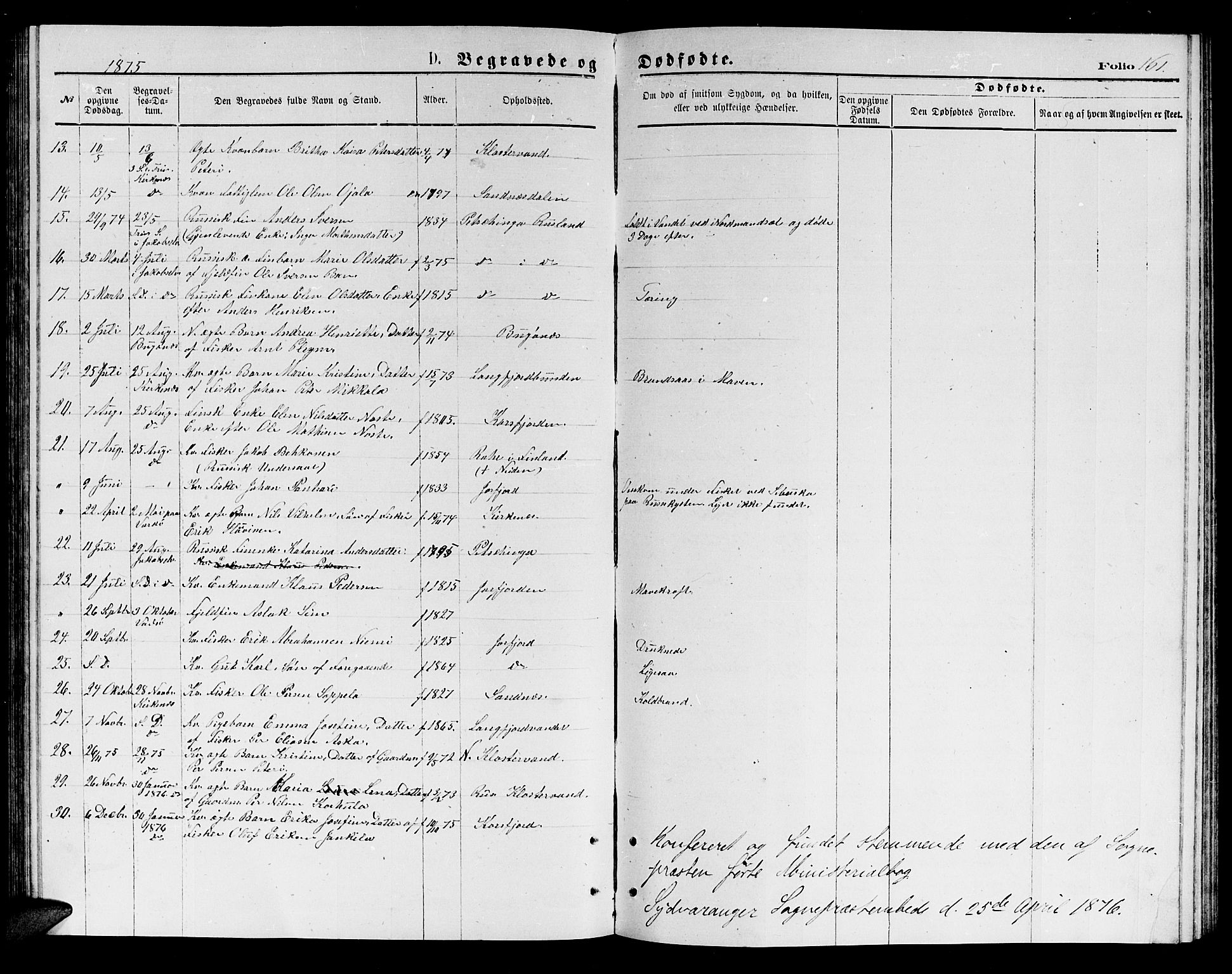 Sør-Varanger sokneprestkontor, AV/SATØ-S-1331/H/Hb/L0002klokker: Parish register (copy) no. 2, 1873-1877, p. 161