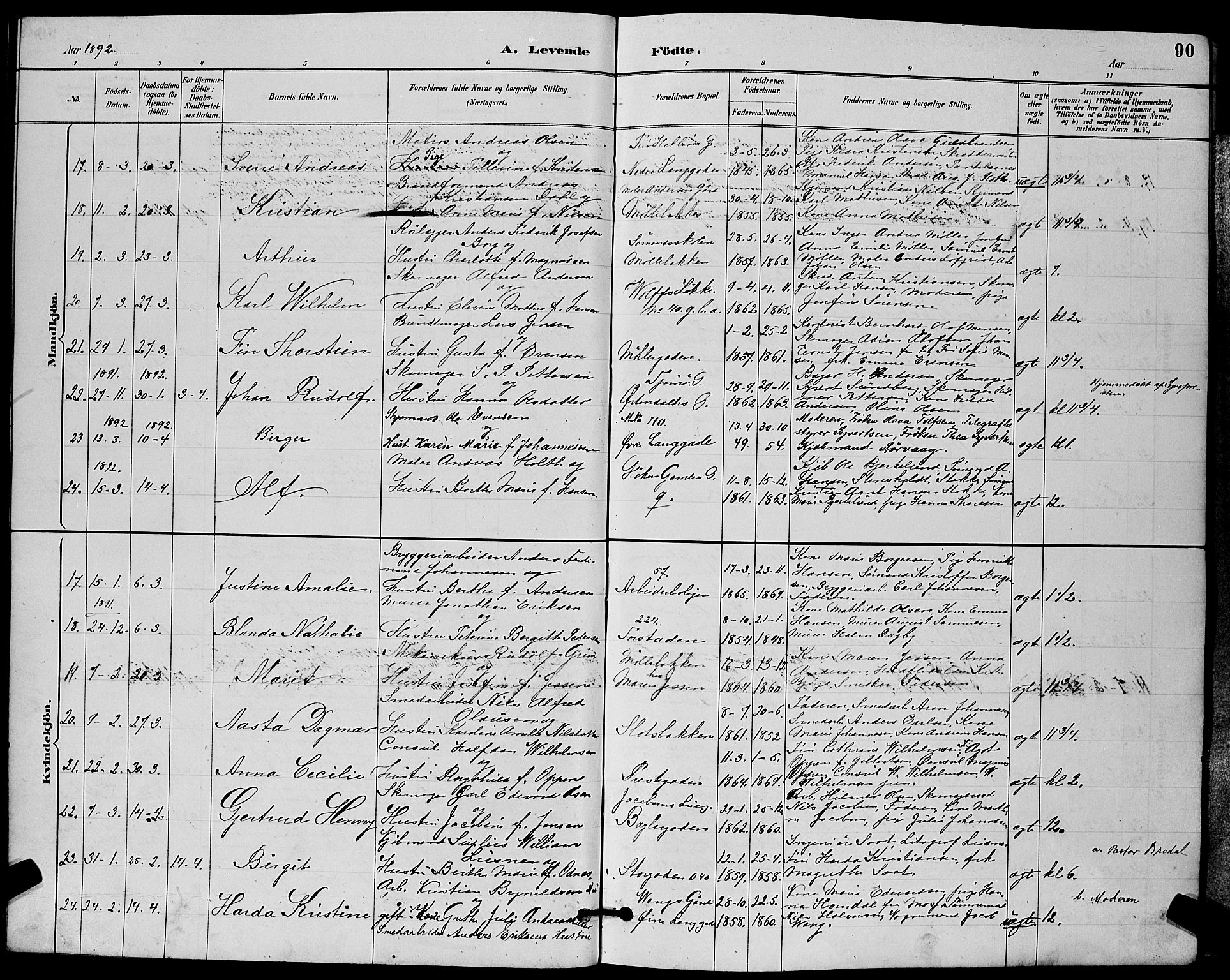 Tønsberg kirkebøker, AV/SAKO-A-330/G/Ga/L0006: Parish register (copy) no. 6, 1885-1895, p. 90