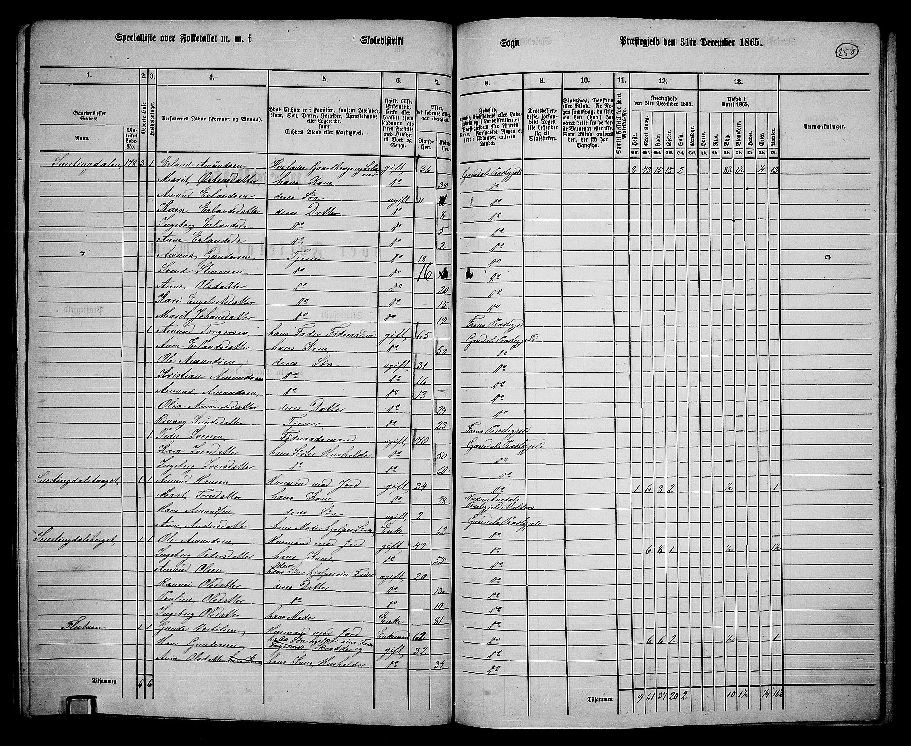RA, 1865 census for Gausdal, 1865, p. 214