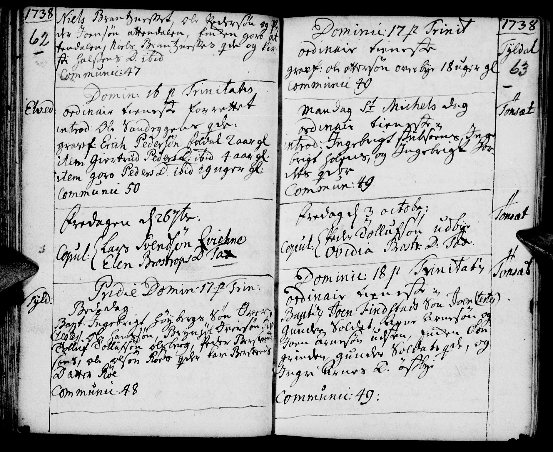 Tynset prestekontor, SAH/PREST-058/H/Ha/Haa/L0002: Parish register (official) no. 2, 1737-1767, p. 62-63
