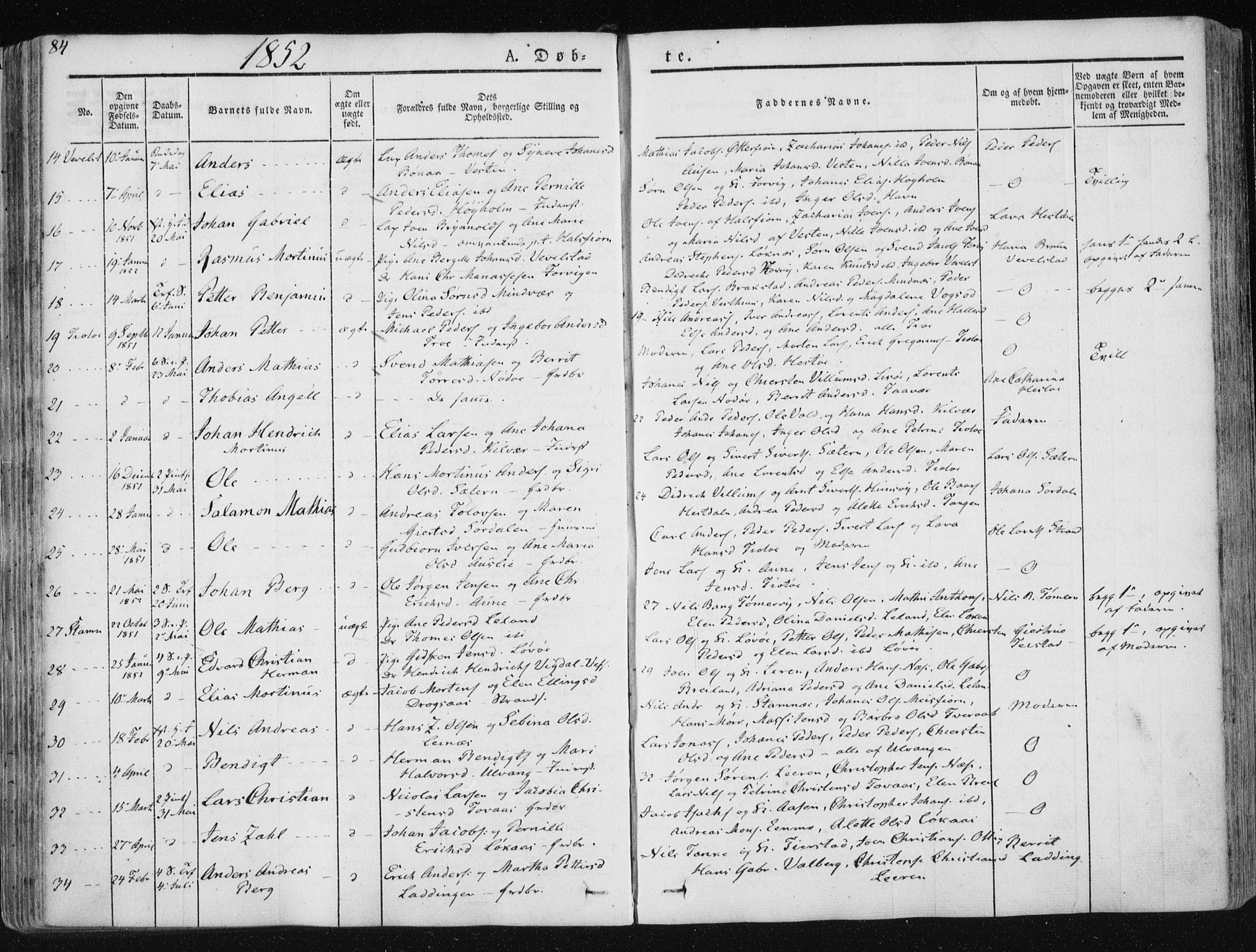 Ministerialprotokoller, klokkerbøker og fødselsregistre - Nordland, SAT/A-1459/830/L0446: Parish register (official) no. 830A10, 1831-1865, p. 84
