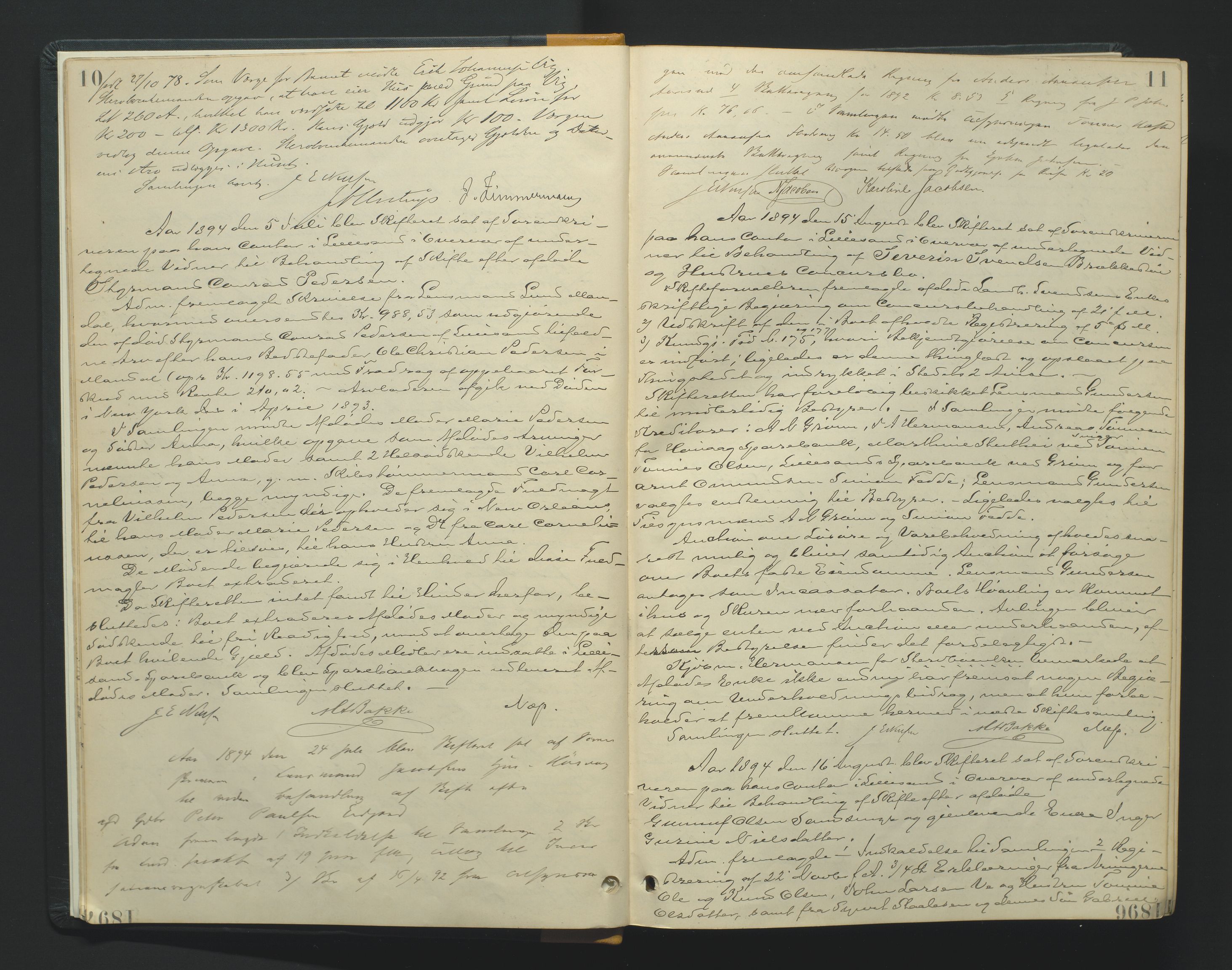 Vestre Nedenes/Sand sorenskriveri, AV/SAK-1221-0010/H/Hc/L0007: Skifteforhandlingsprotokoll nr. 5, 1894-1916, p. 10-11