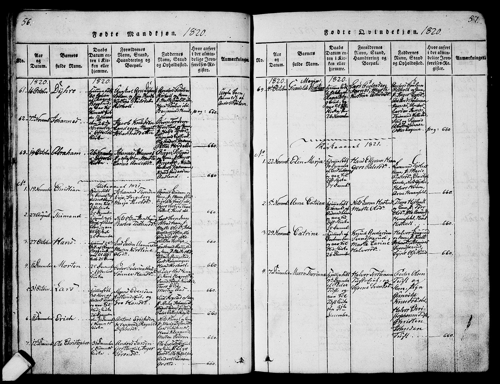 Sandsvær kirkebøker, AV/SAKO-A-244/G/Ga/L0003: Parish register (copy) no. I 3, 1817-1839, p. 56-57