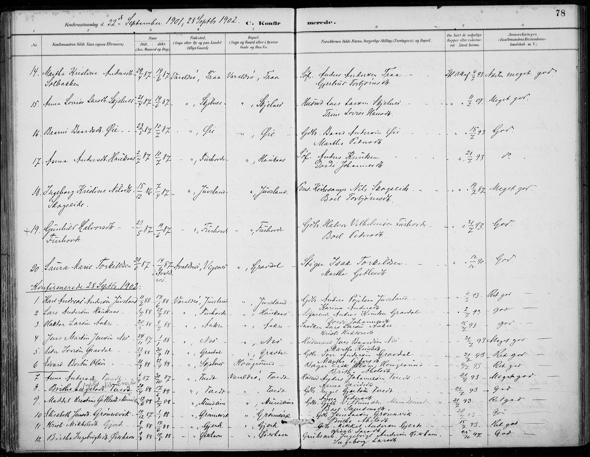 Strandebarm sokneprestembete, SAB/A-78401/H/Haa: Parish register (official) no. D  1, 1886-1912, p. 78