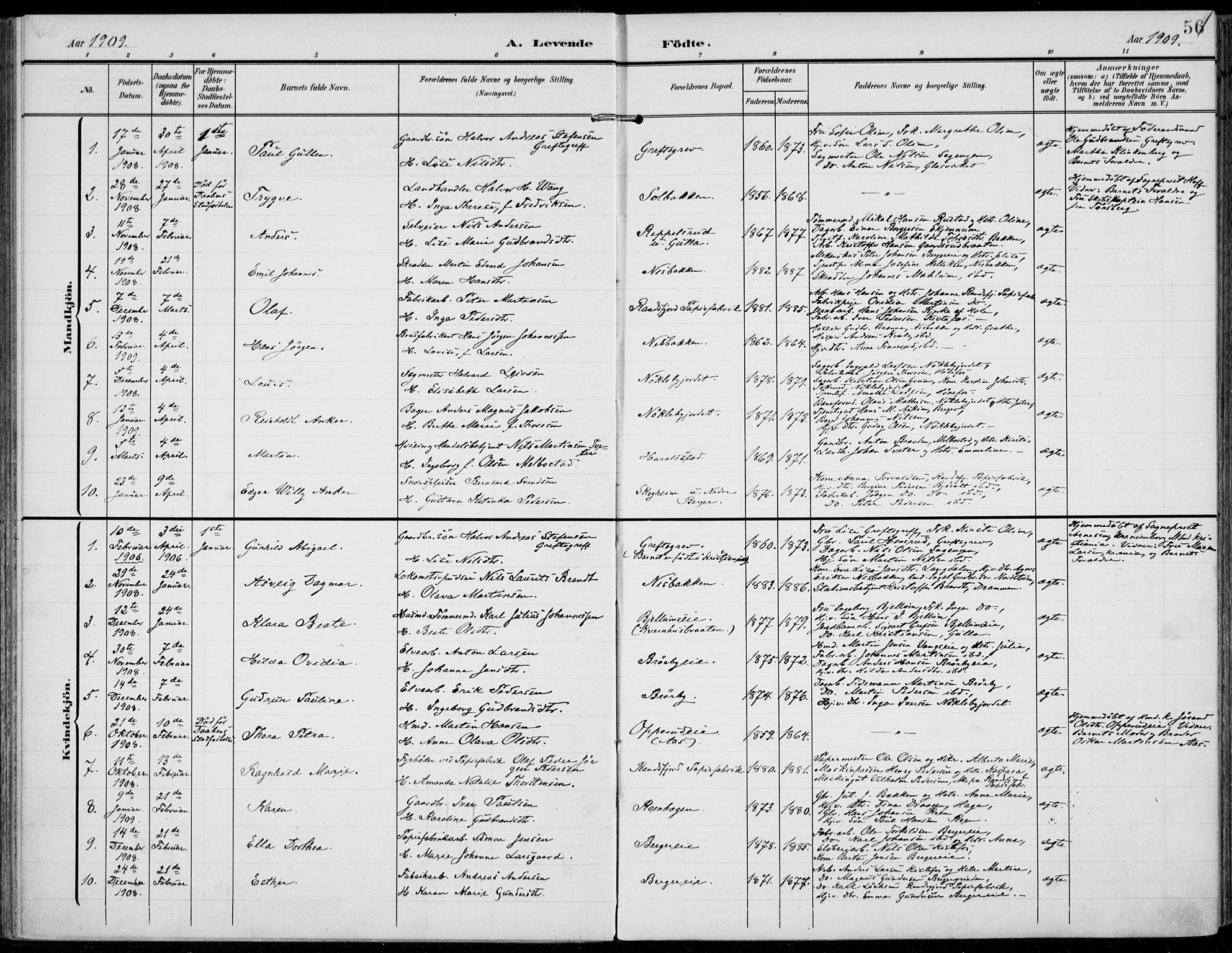 Jevnaker prestekontor, AV/SAH-PREST-116/H/Ha/Haa/L0011: Parish register (official) no. 11, 1902-1913, p. 56