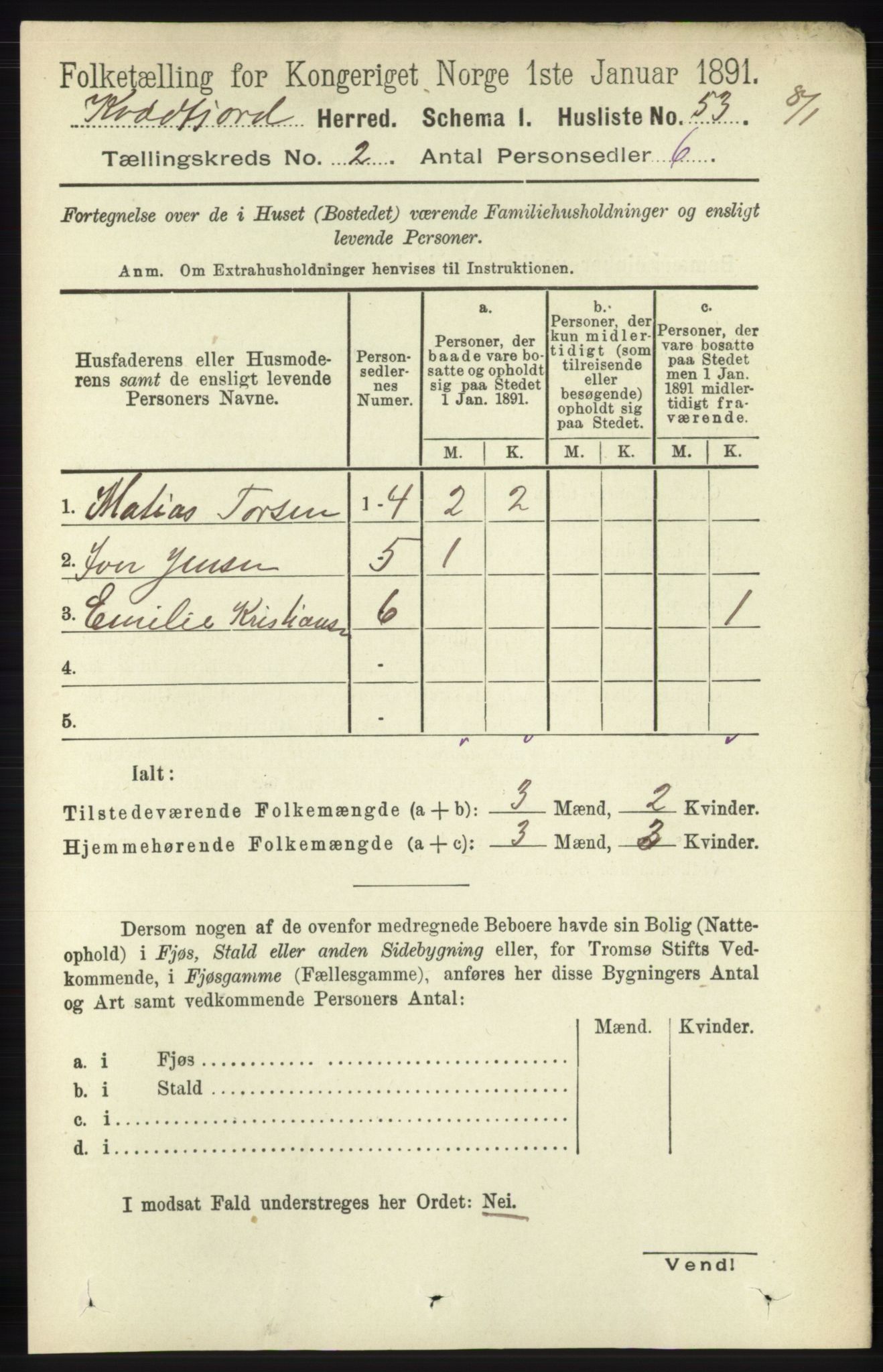 RA, 1891 census for 1911 Kvæfjord, 1891, p. 680