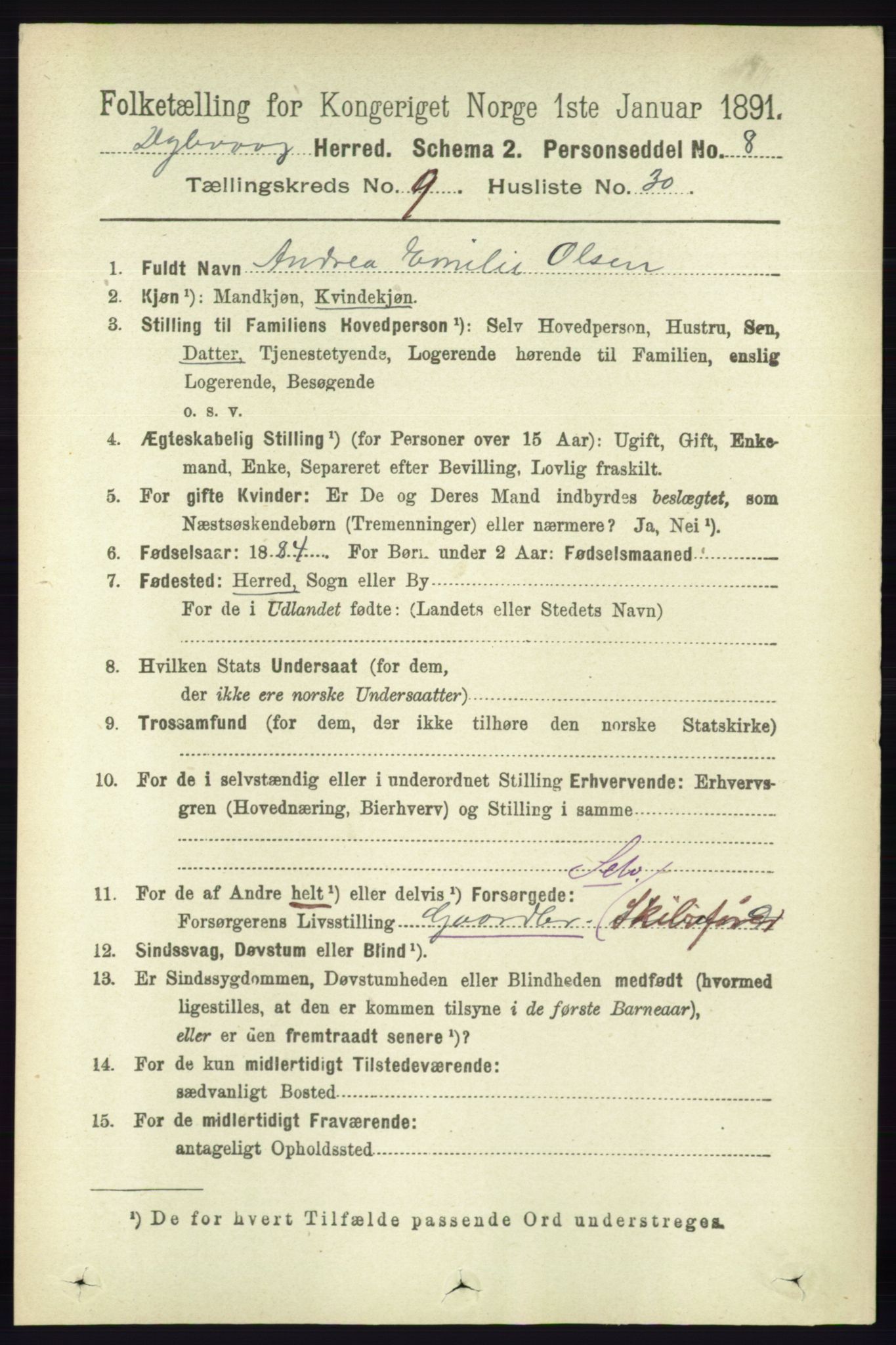 RA, 1891 census for 0915 Dypvåg, 1891, p. 3473