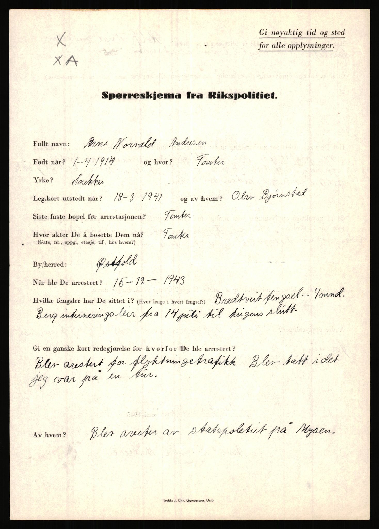 Rikspolitisjefen, AV/RA-S-1560/L/L0001: Abelseth, Rudolf - Berentsen, Odd, 1940-1945, p. 695