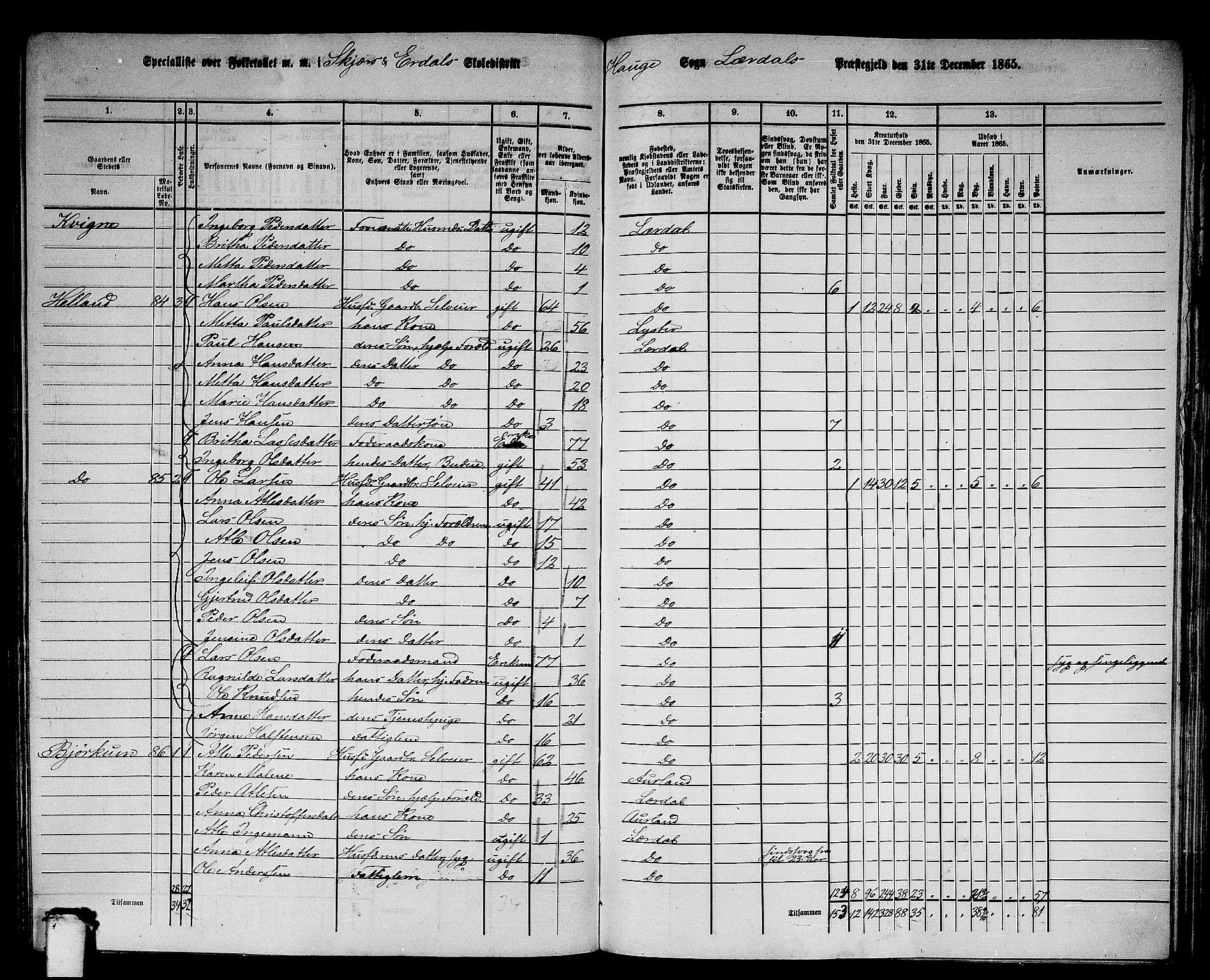 RA, 1865 census for Lærdal, 1865, p. 116