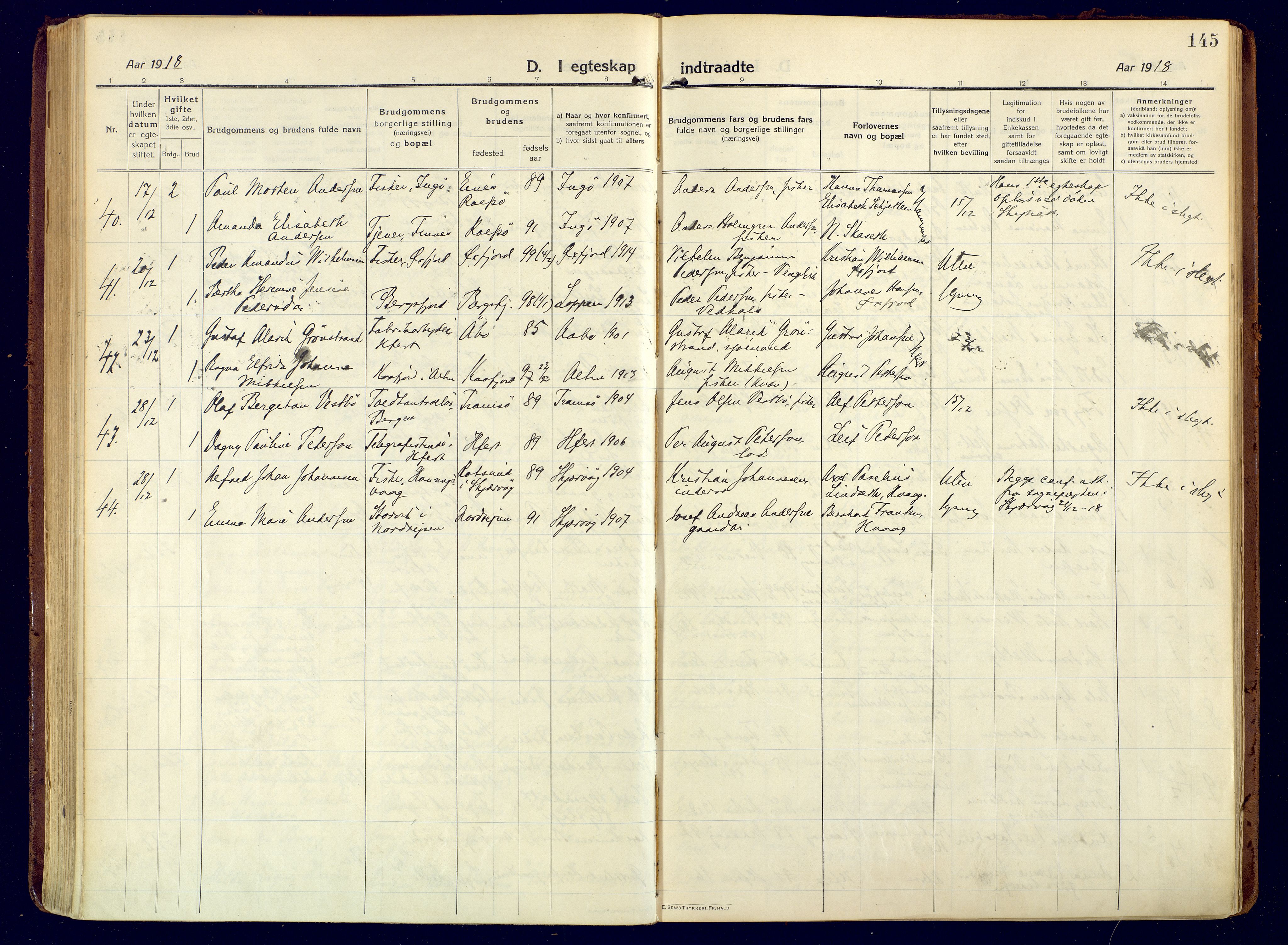 Hammerfest sokneprestkontor, AV/SATØ-S-1347/H/Ha/L0015.kirke: Parish register (official) no. 15, 1916-1923, p. 145