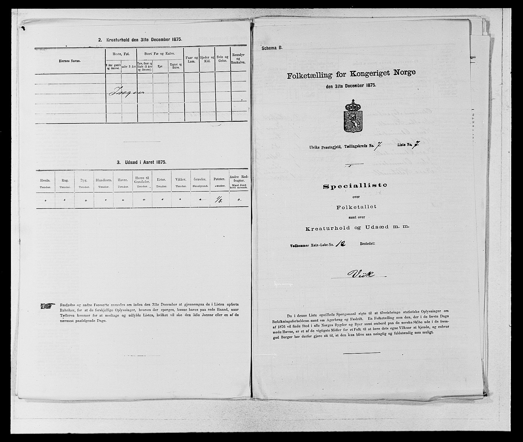 SAB, 1875 census for 1233P Ulvik, 1875, p. 1145