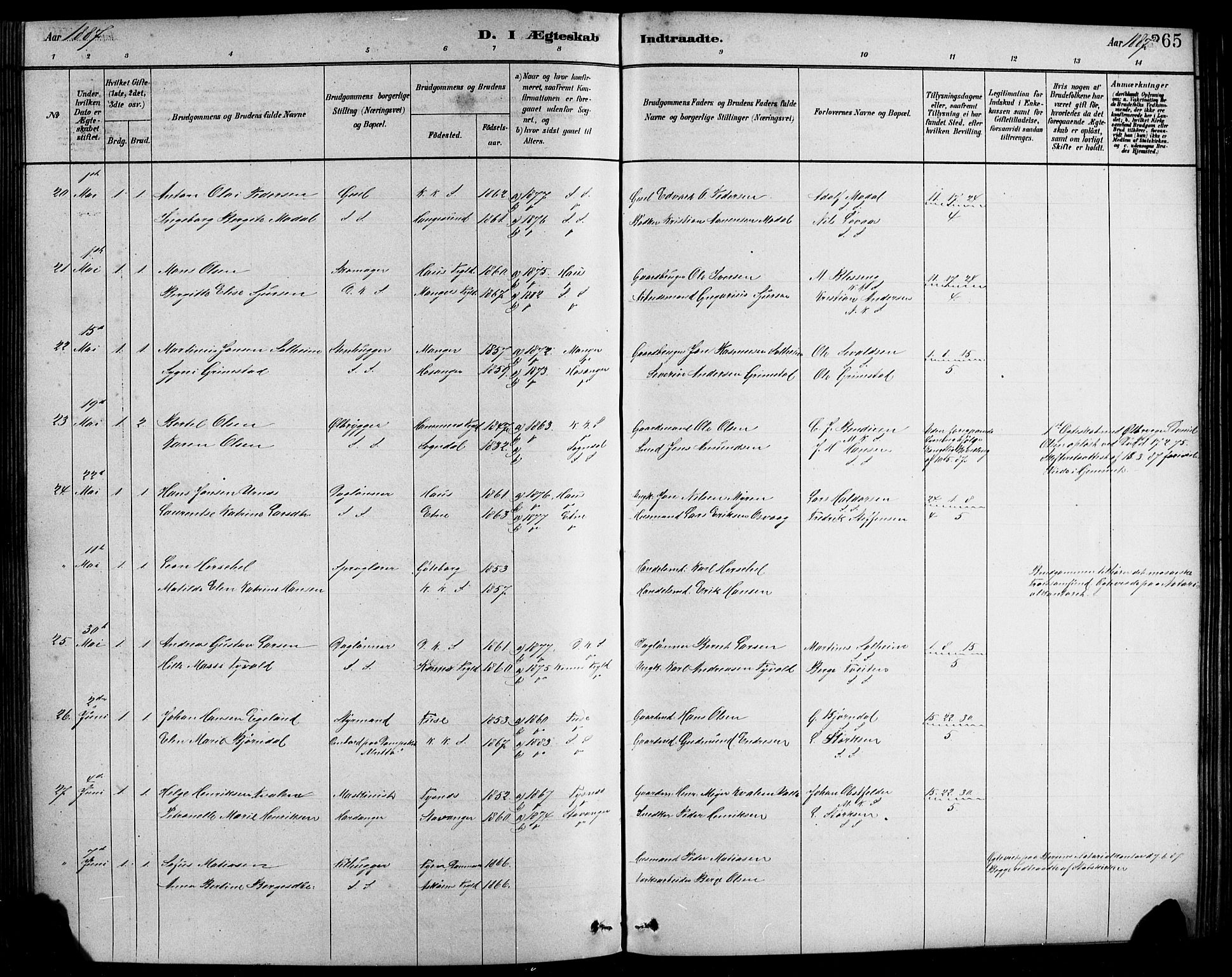 Sandviken Sokneprestembete, AV/SAB-A-77601/H/Hb/L0001: Parish register (copy) no. A 2, 1879-1892, p. 365