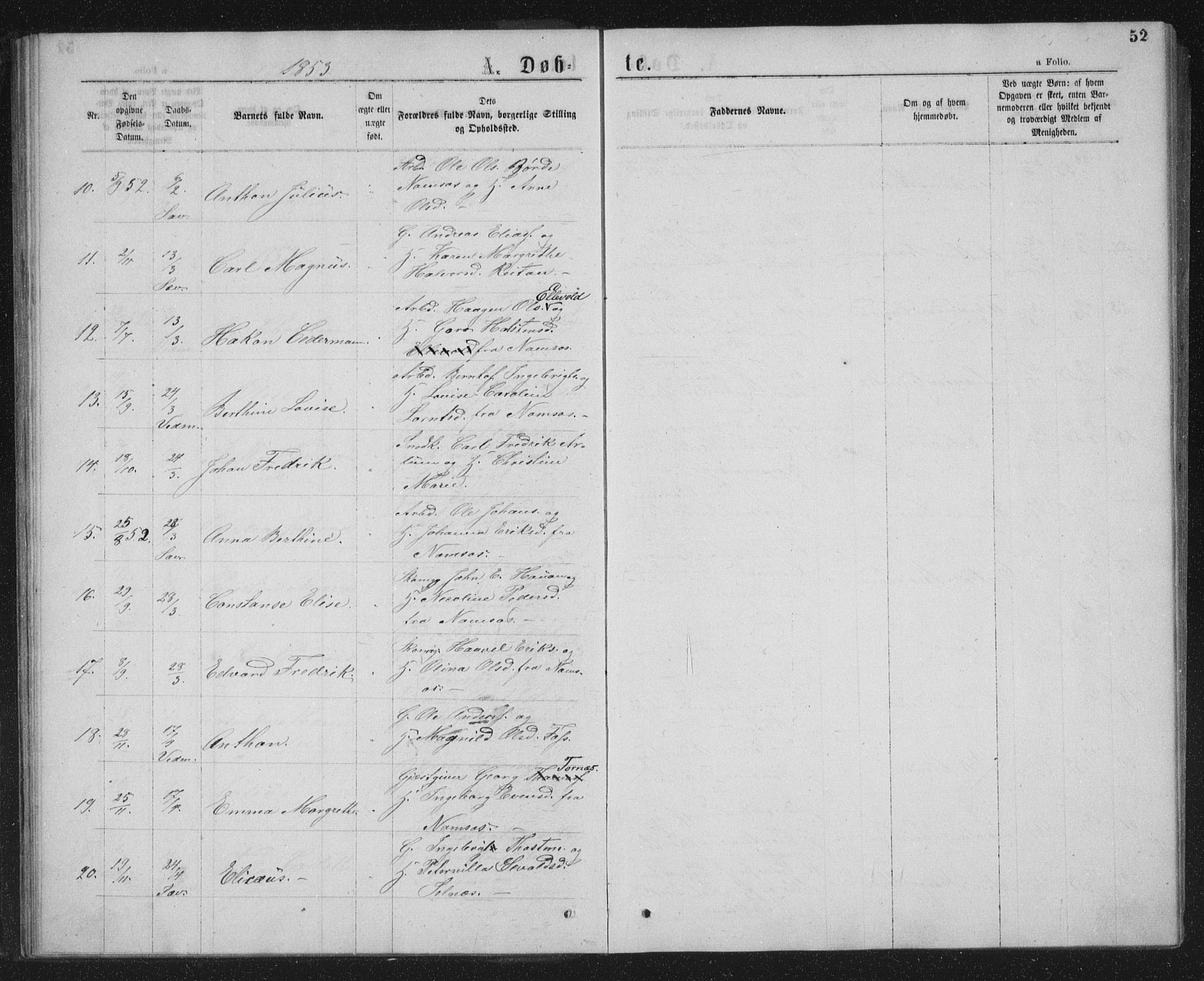 Ministerialprotokoller, klokkerbøker og fødselsregistre - Nord-Trøndelag, AV/SAT-A-1458/768/L0566: Parish register (official) no. 768A01, 1836-1865, p. 52