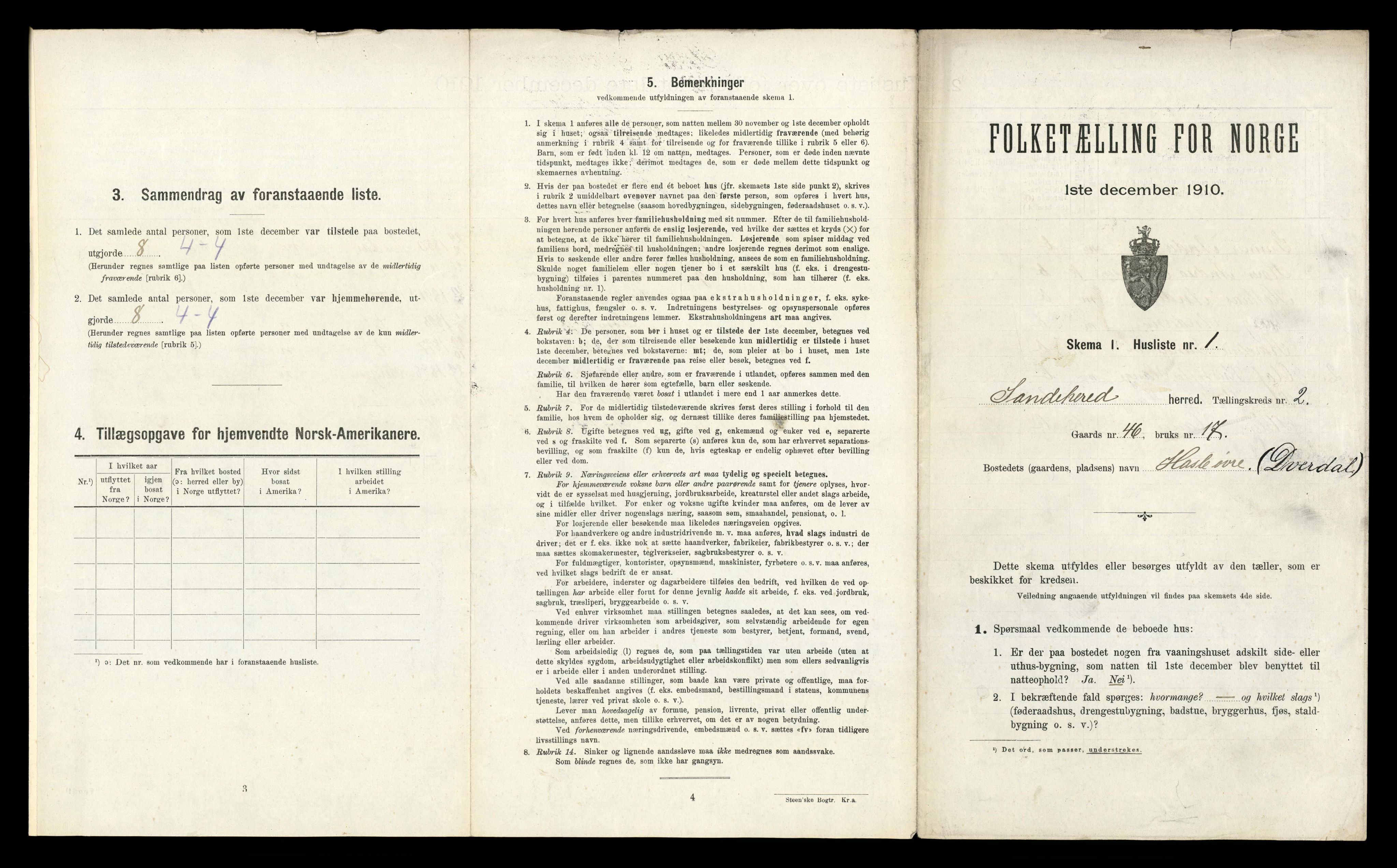 RA, 1910 census for Sandeherred, 1910, p. 383