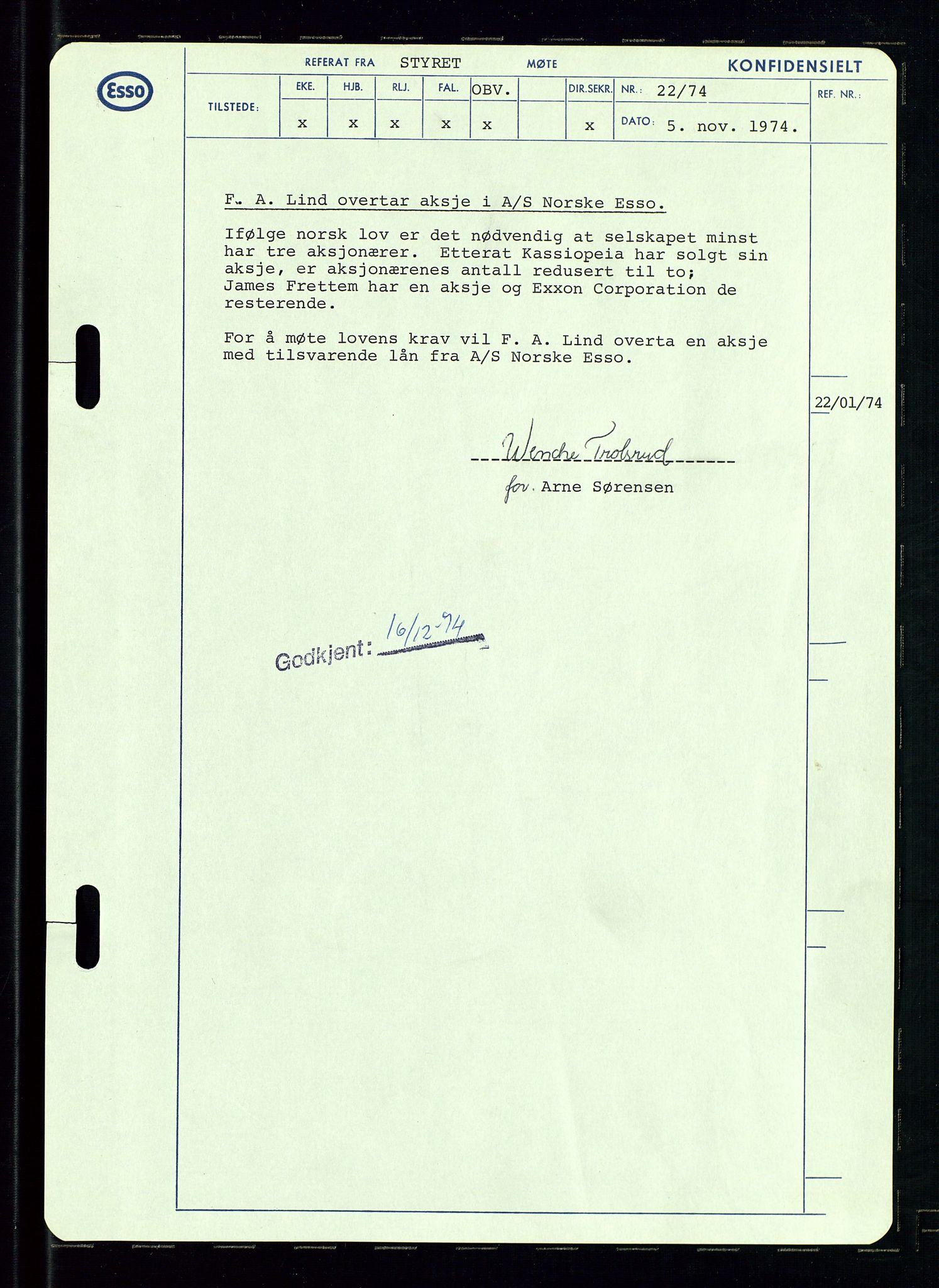 Pa 0982 - Esso Norge A/S, AV/SAST-A-100448/A/Aa/L0003/0002: Den administrerende direksjon Board minutes (styrereferater) og Bedriftforsamlingsprotokoll / Den administrerende direksjon Board minutes (styrereferater), 1970-1974, p. 5