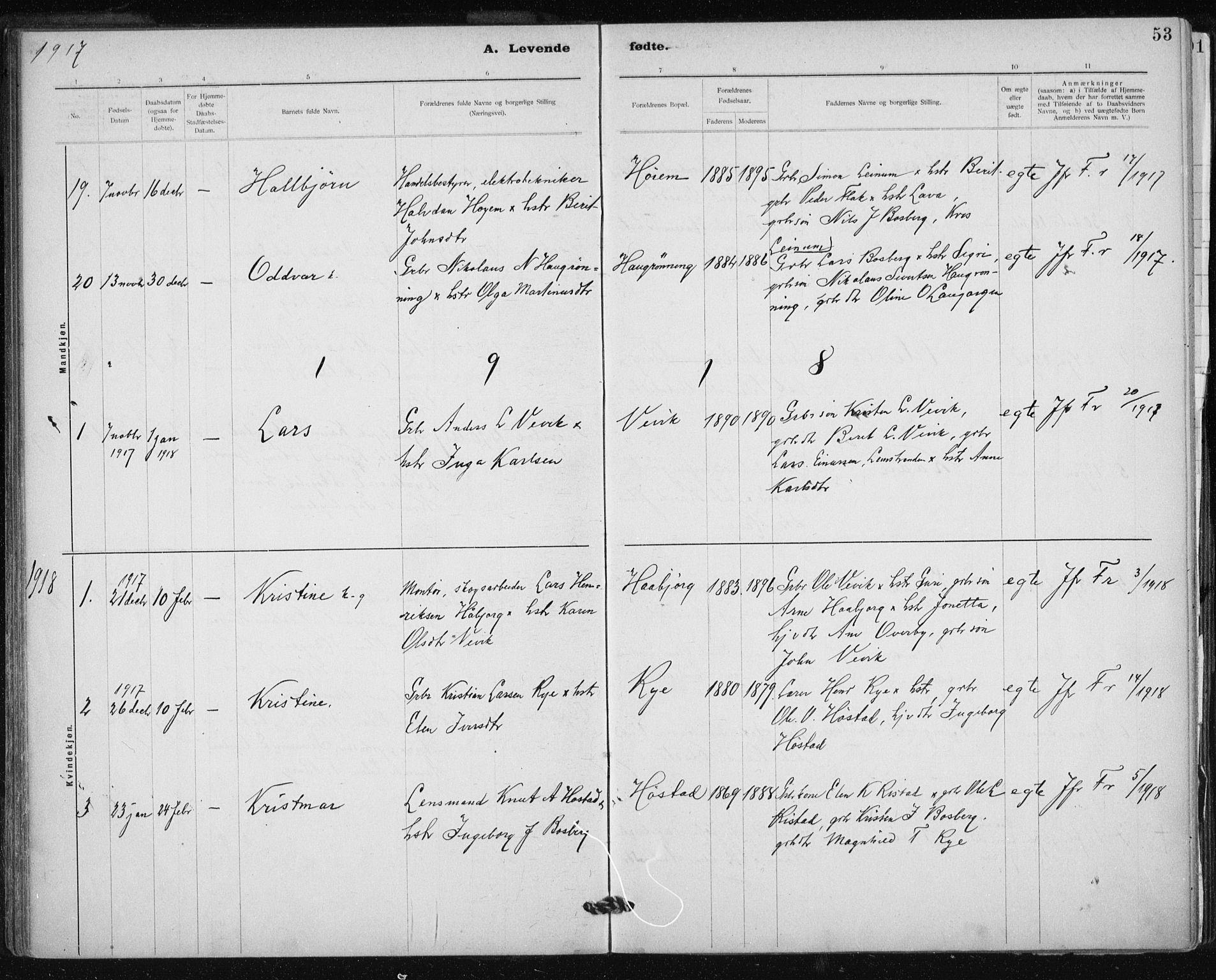 Ministerialprotokoller, klokkerbøker og fødselsregistre - Sør-Trøndelag, SAT/A-1456/612/L0381: Parish register (official) no. 612A13, 1907-1923, p. 53