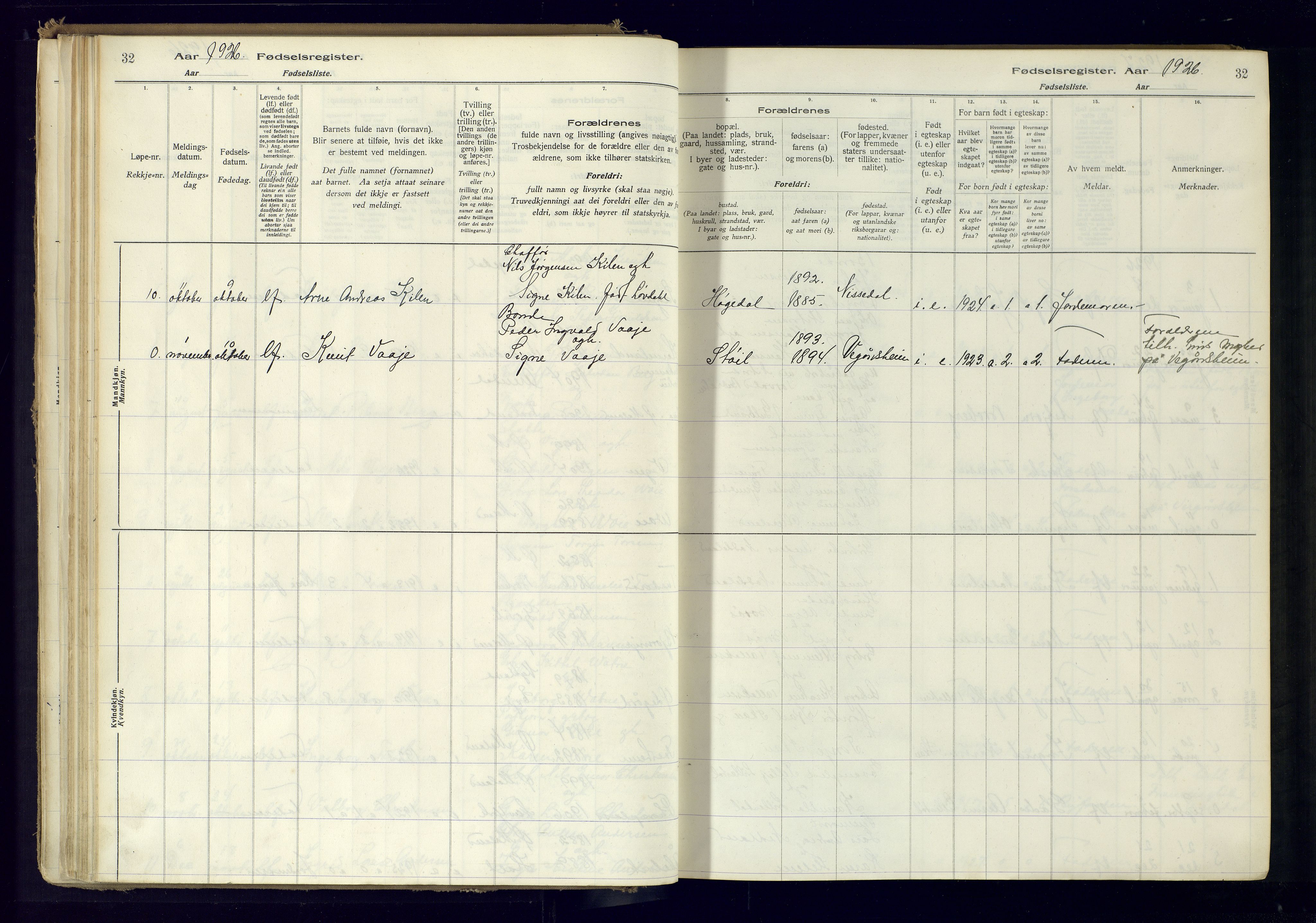 Austre Moland sokneprestkontor, AV/SAK-1111-0001/J/Ja/L0001: Birth register no. A-VI-25, 1916-1975, p. 32