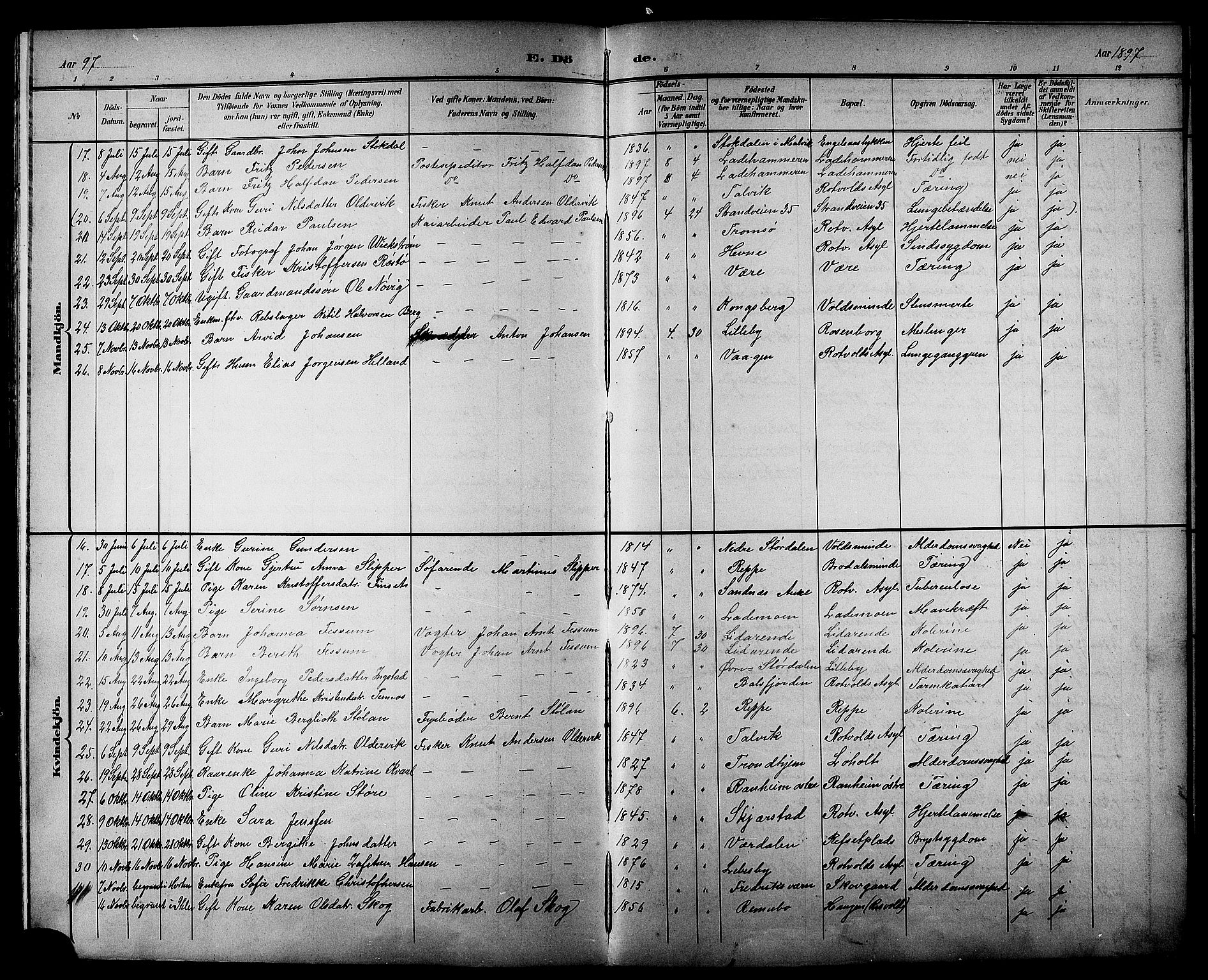 Ministerialprotokoller, klokkerbøker og fødselsregistre - Sør-Trøndelag, SAT/A-1456/606/L0313: Parish register (copy) no. 606C09, 1895-1910