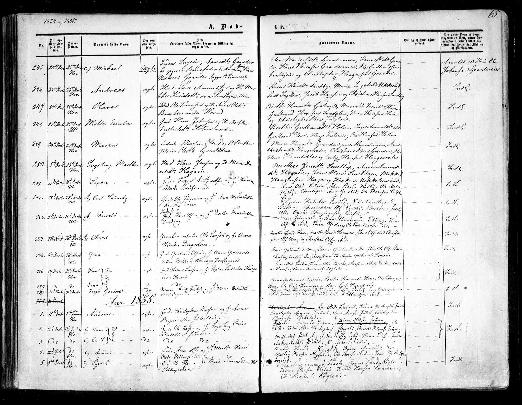 Ullensaker prestekontor Kirkebøker, SAO/A-10236a/F/Fa/L0015.a: Parish register (official) no. I 15A, 1851-1862, p. 65