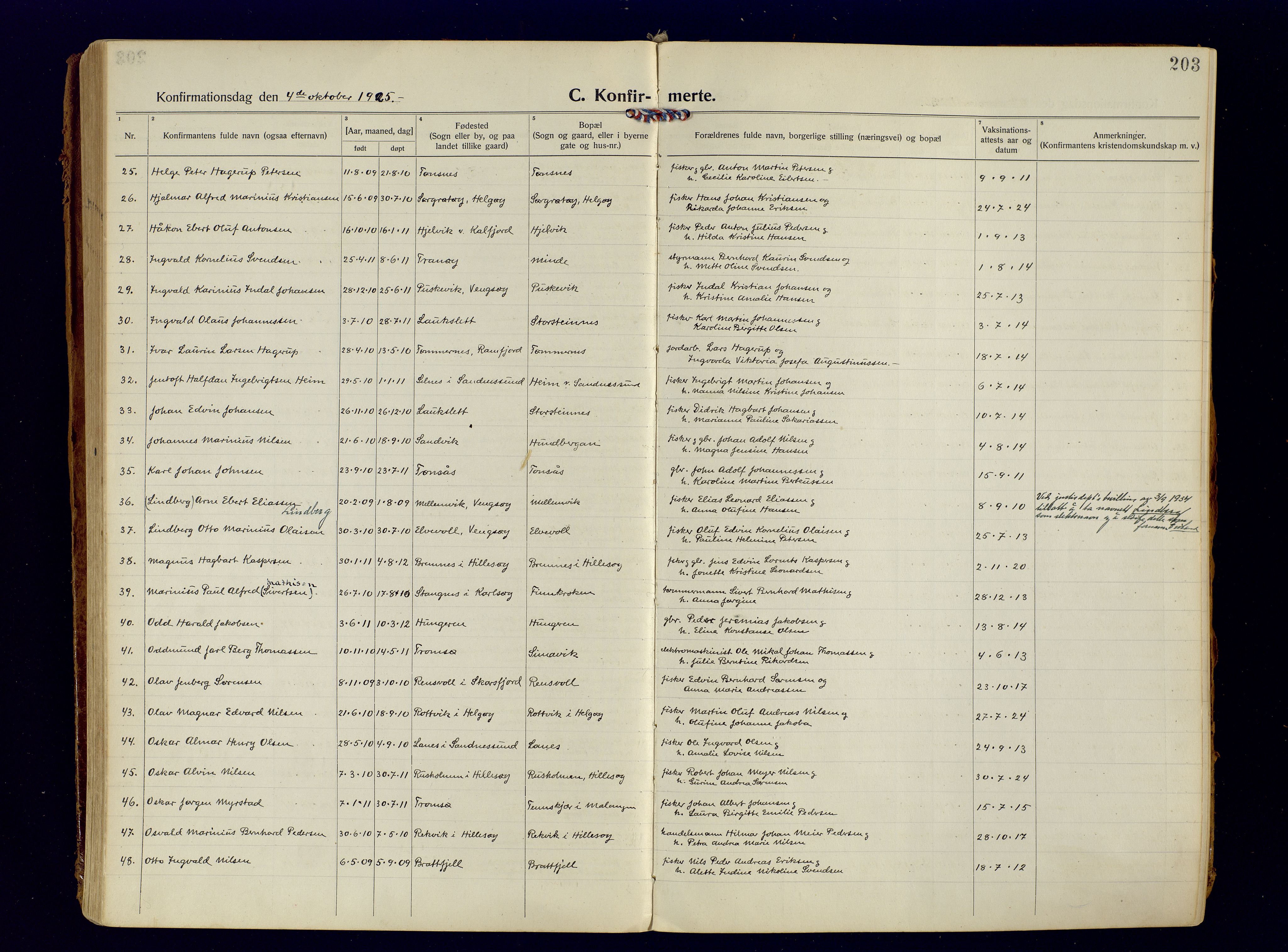 Tromsøysund sokneprestkontor, AV/SATØ-S-1304/G/Ga/L0009kirke: Parish register (official) no. 9, 1922-1934, p. 203