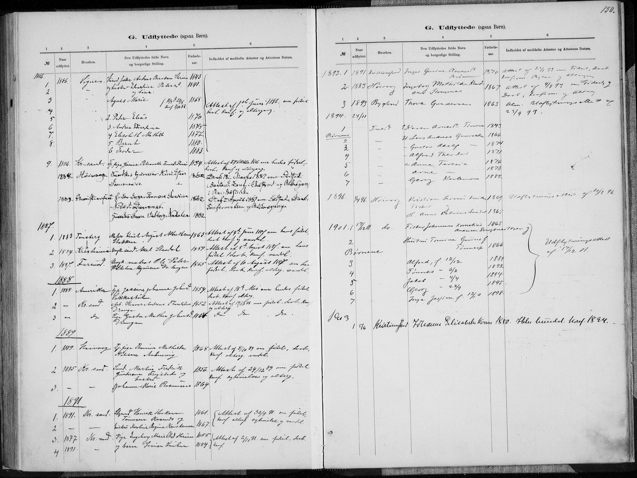 Oddernes sokneprestkontor, AV/SAK-1111-0033/F/Fa/Fab/L0002: Parish register (official) no. A 2, 1884-1903, p. 150