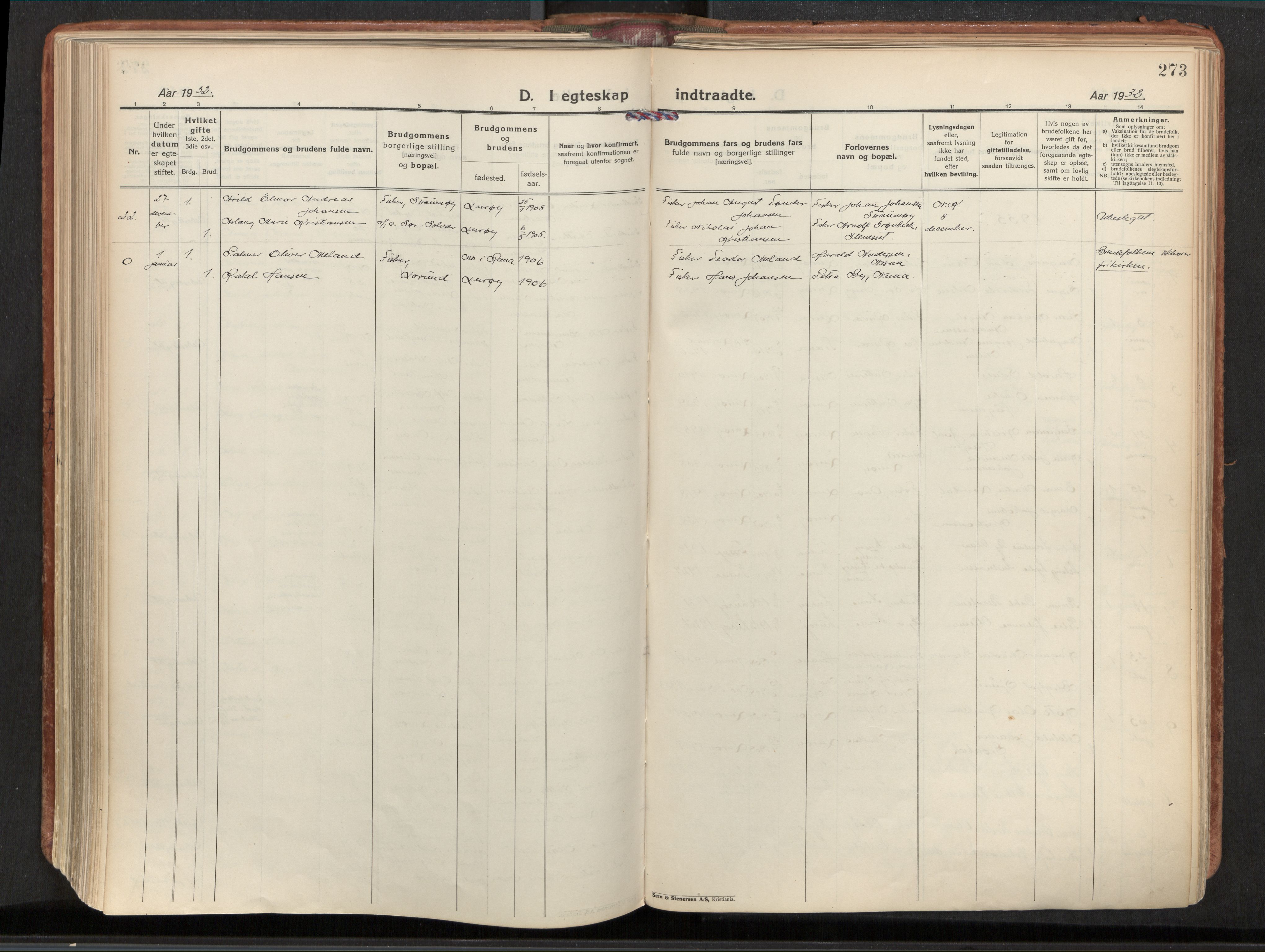 Ministerialprotokoller, klokkerbøker og fødselsregistre - Nordland, AV/SAT-A-1459/839/L0570: Parish register (official) no. 839A07, 1923-1942, p. 273