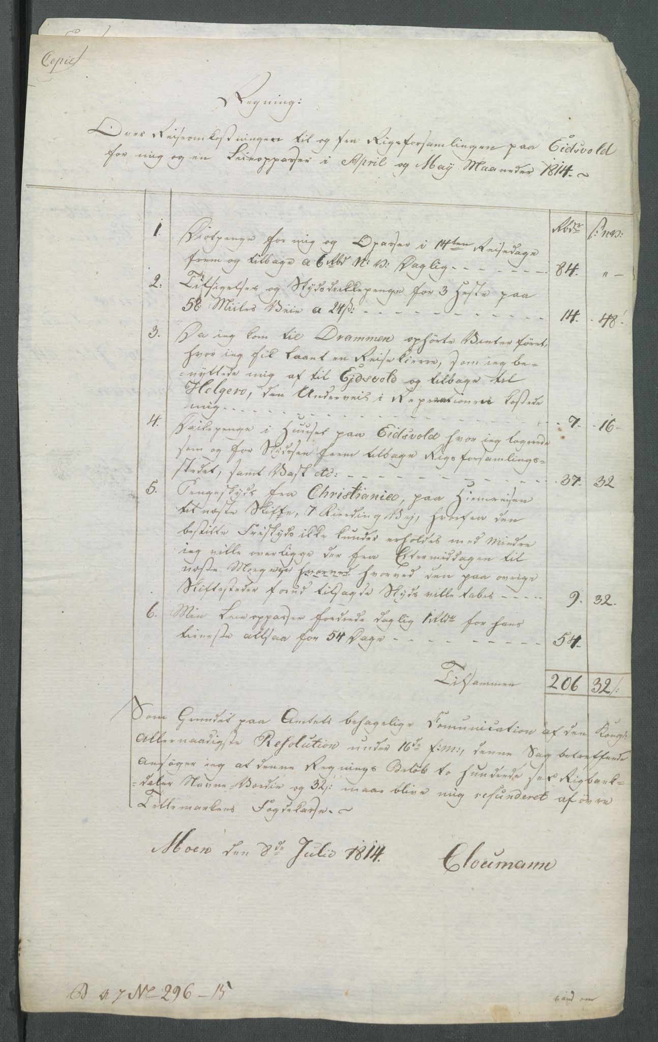 5. departement for finans-, handels- og tollfaget, AV/RA-S-3893/C/Cb/L0014: Regninger fra Riksforsamlingens deputerede, 1814, p. 217