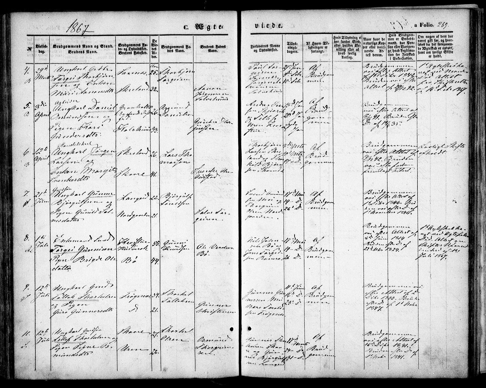 Bygland sokneprestkontor, AV/SAK-1111-0006/F/Fa/Fab/L0005: Parish register (official) no. A 5, 1859-1873, p. 269