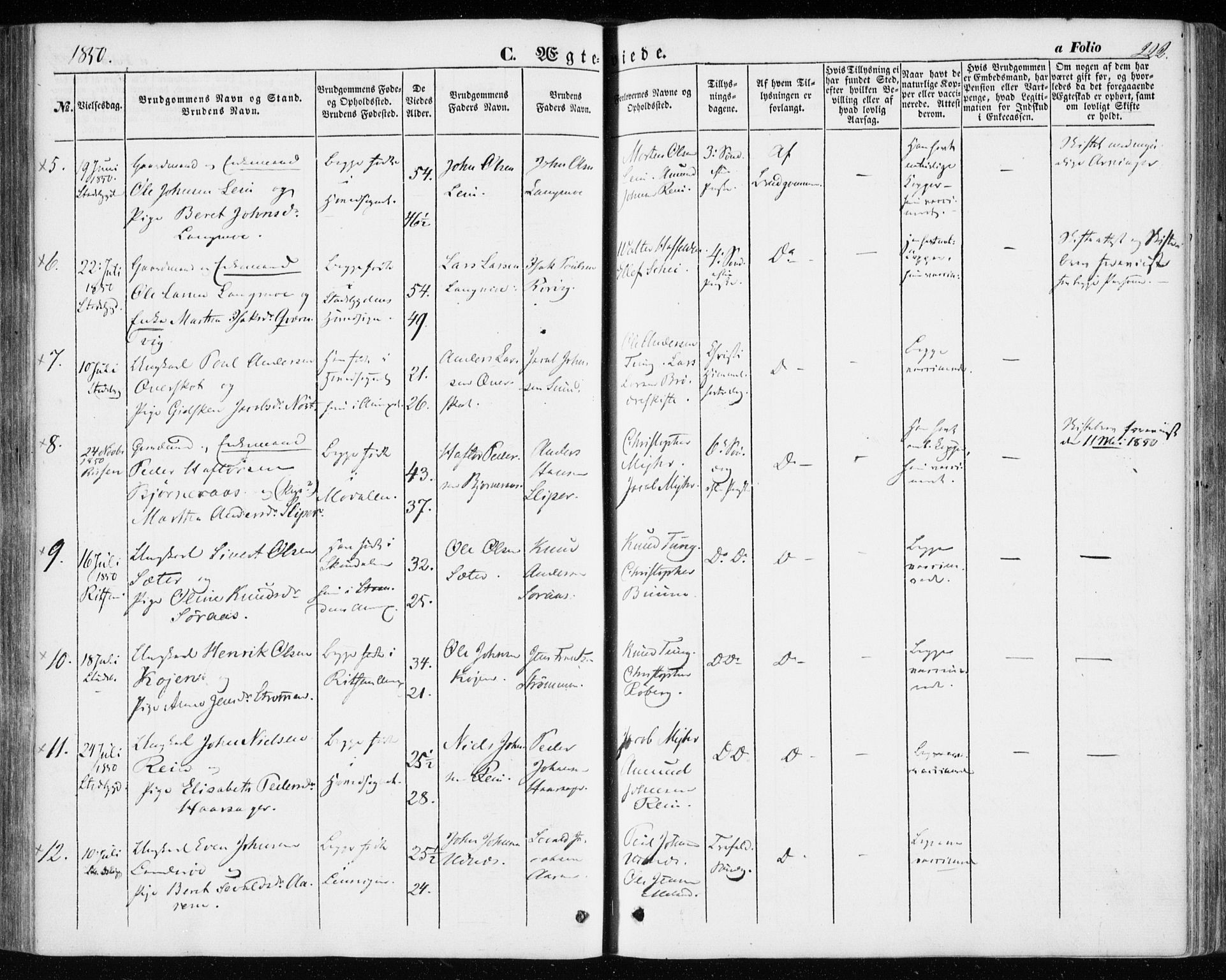 Ministerialprotokoller, klokkerbøker og fødselsregistre - Sør-Trøndelag, SAT/A-1456/646/L0611: Parish register (official) no. 646A09, 1848-1857, p. 222