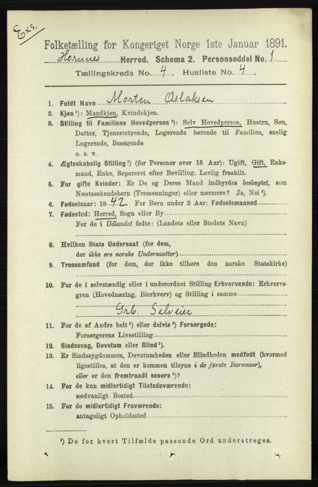 RA, Census 1891 for Nedenes amt: Gjenparter av personsedler for beslektede ektefeller, menn, 1891, p. 977