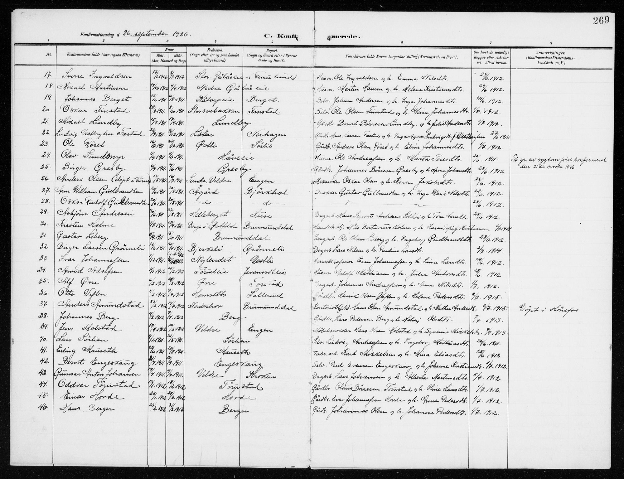 Furnes prestekontor, SAH/PREST-012/K/Ka/L0001: Parish register (official) no. 1, 1907-1935, p. 269