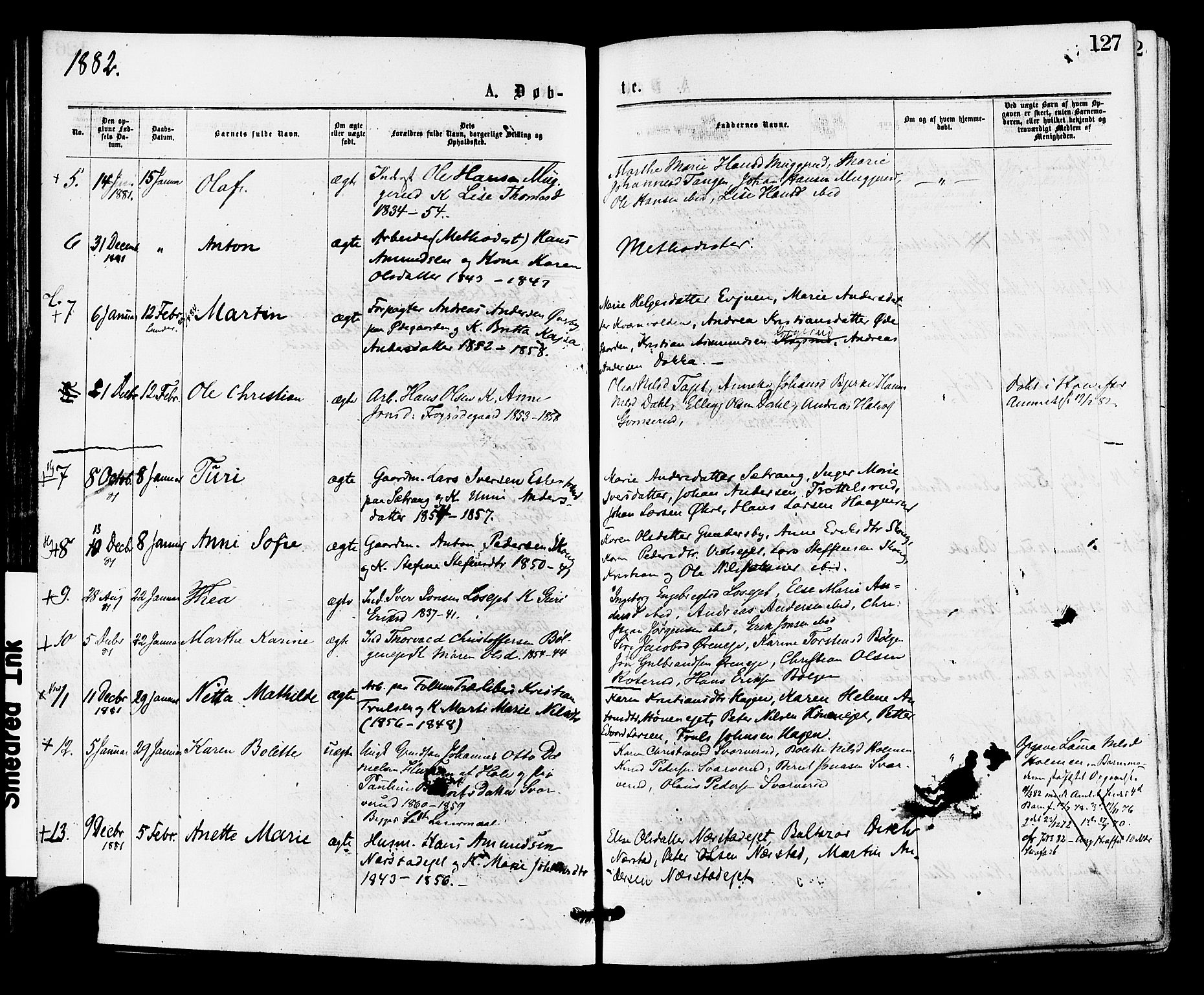 Norderhov kirkebøker, AV/SAKO-A-237/F/Fa/L0015: Parish register (official) no. 15, 1875-1884, p. 127