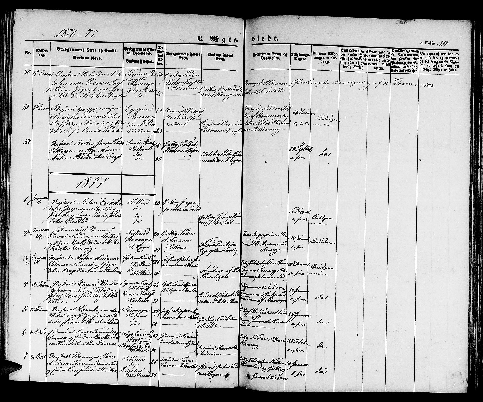 Hetland sokneprestkontor, SAST/A-101826/30/30BB/L0003: Parish register (copy) no. B 3, 1863-1877, p. 314