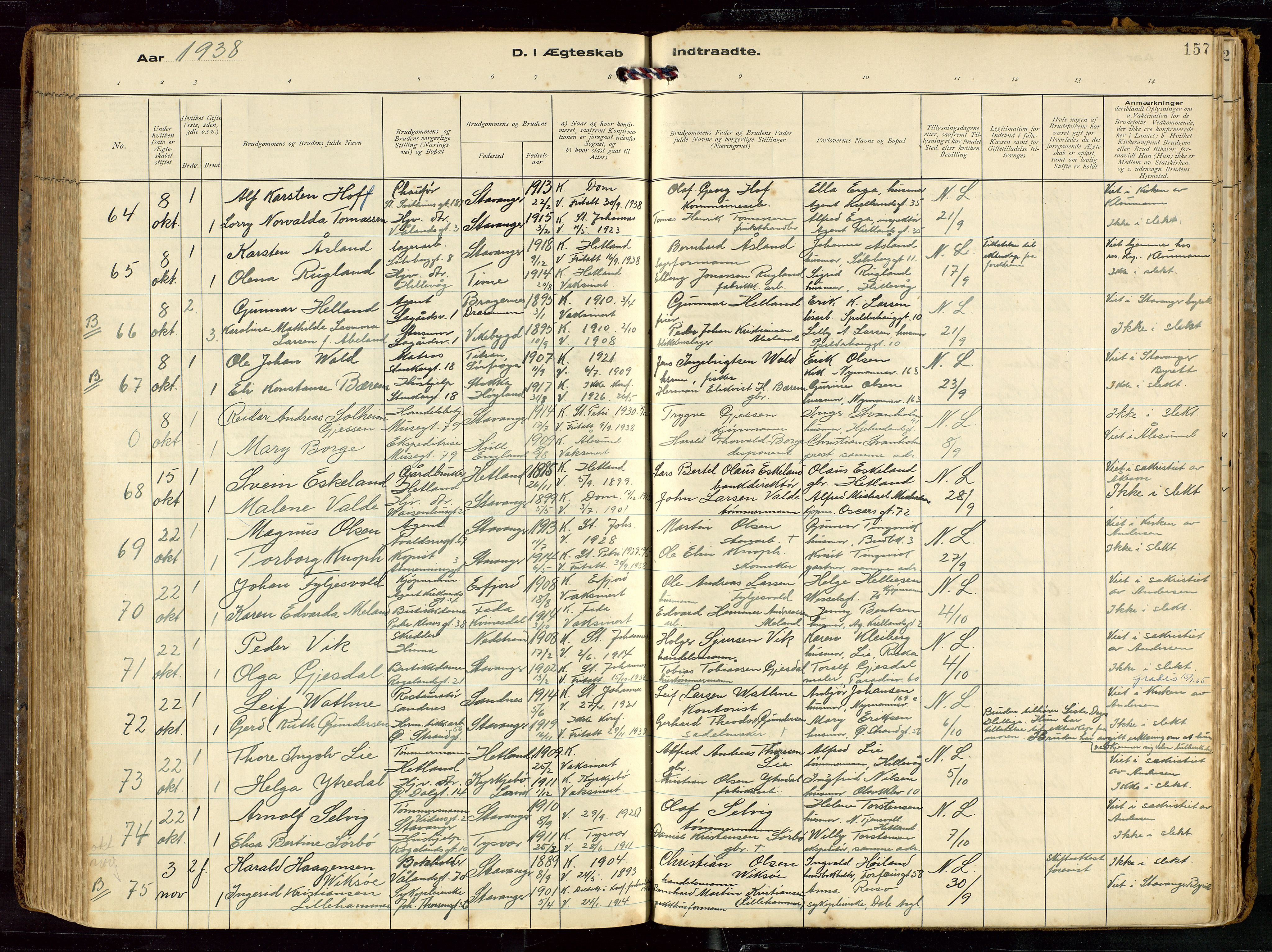 St. Petri sokneprestkontor, SAST/A-101813/002/D/L0002: Parish register (official) no. A 27, 1921-1942, p. 157