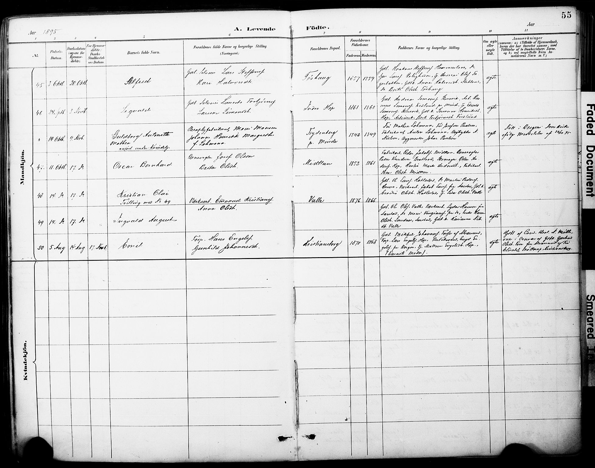 Fana Sokneprestembete, AV/SAB-A-75101/H/Haa/Haai/L0002: Parish register (official) no. I 2, 1888-1899, p. 55