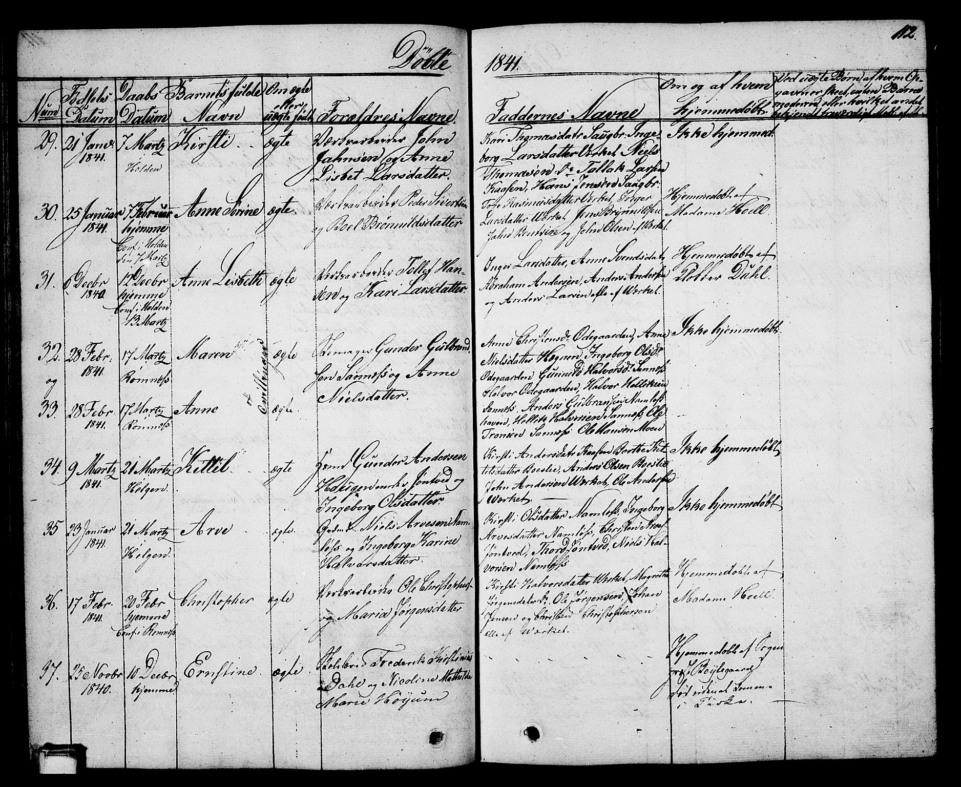 Holla kirkebøker, SAKO/A-272/G/Ga/L0002: Parish register (copy) no. I 2, 1830-1848, p. 112