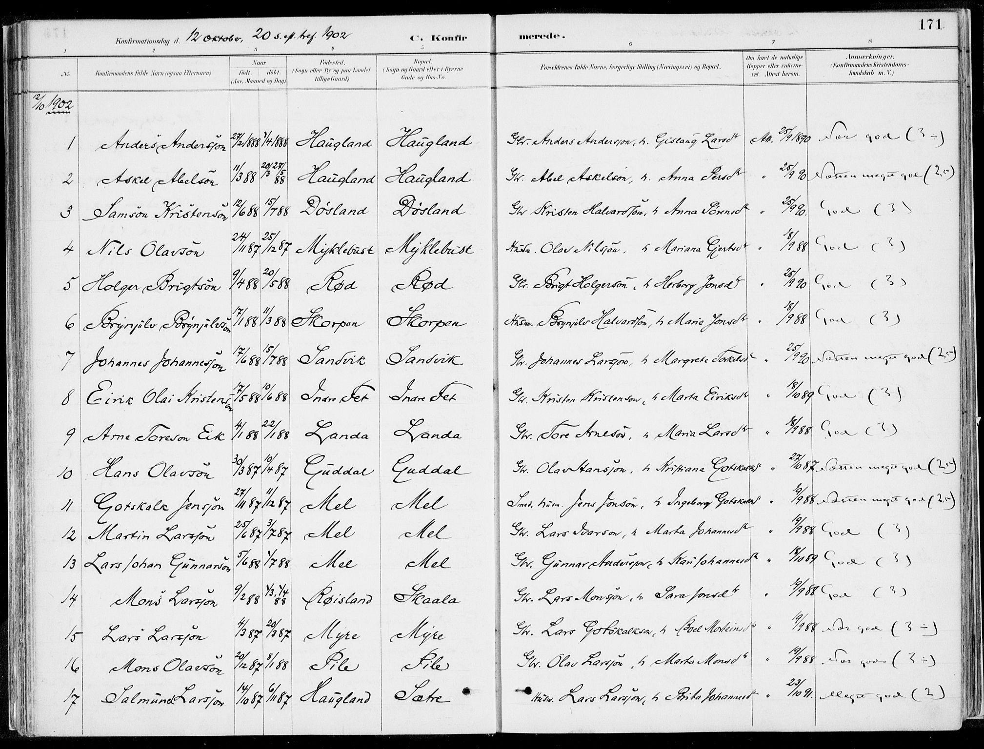 Kvinnherad sokneprestembete, SAB/A-76401/H/Haa: Parish register (official) no. B  1, 1887-1921, p. 171