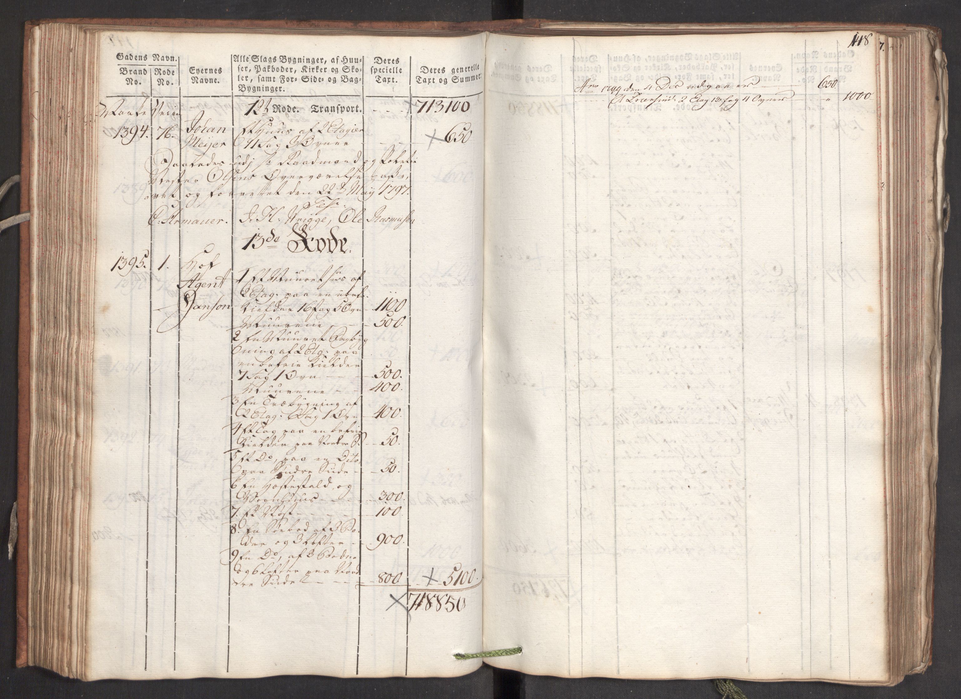 Kommersekollegiet, Brannforsikringskontoret 1767-1814, RA/EA-5458/F/Fa/L0006/0001: Bergen / Branntakstprotokoll, 1797, p. 148