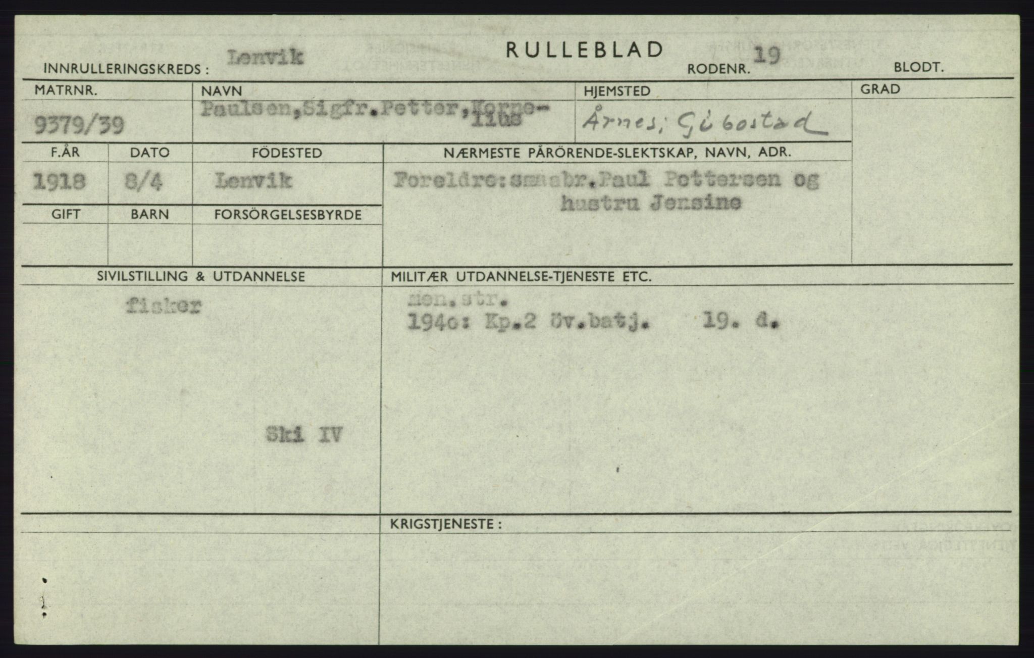 Forsvaret, Troms infanteriregiment nr. 16, AV/RA-RAFA-3146/P/Pa/L0023: Rulleblad for regimentets menige mannskaper, årsklasse 1939, 1939, p. 1053