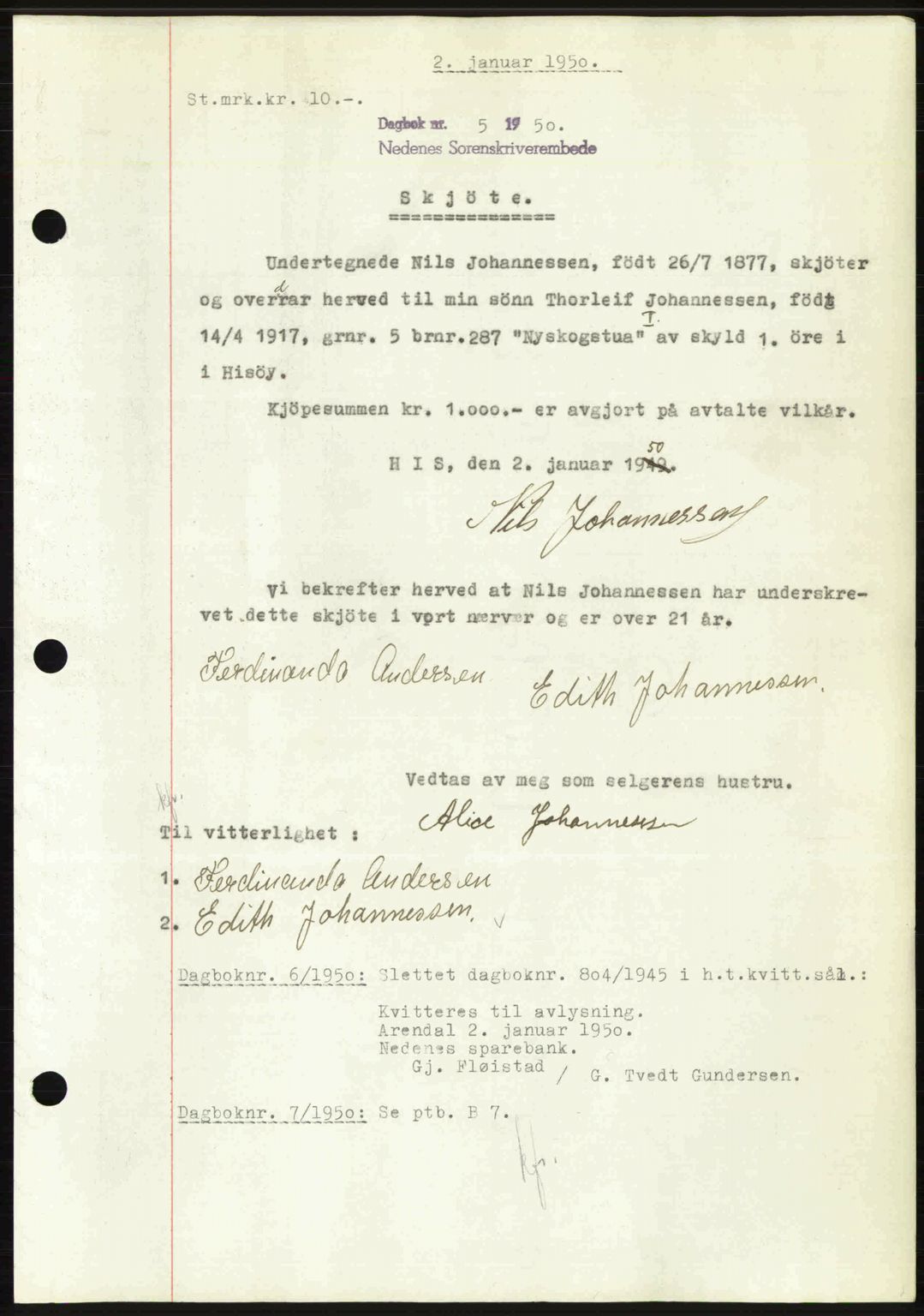 Nedenes sorenskriveri, AV/SAK-1221-0006/G/Gb/Gba/L0062: Mortgage book no. A14, 1949-1950, Diary no: : 5/1950