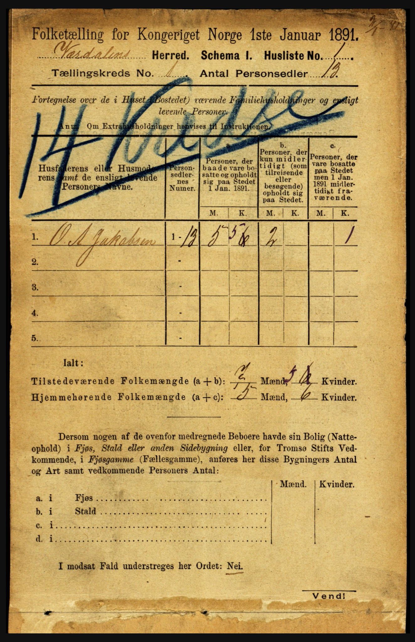 RA, 1891 census for 1721 Verdal, 1891, p. 39