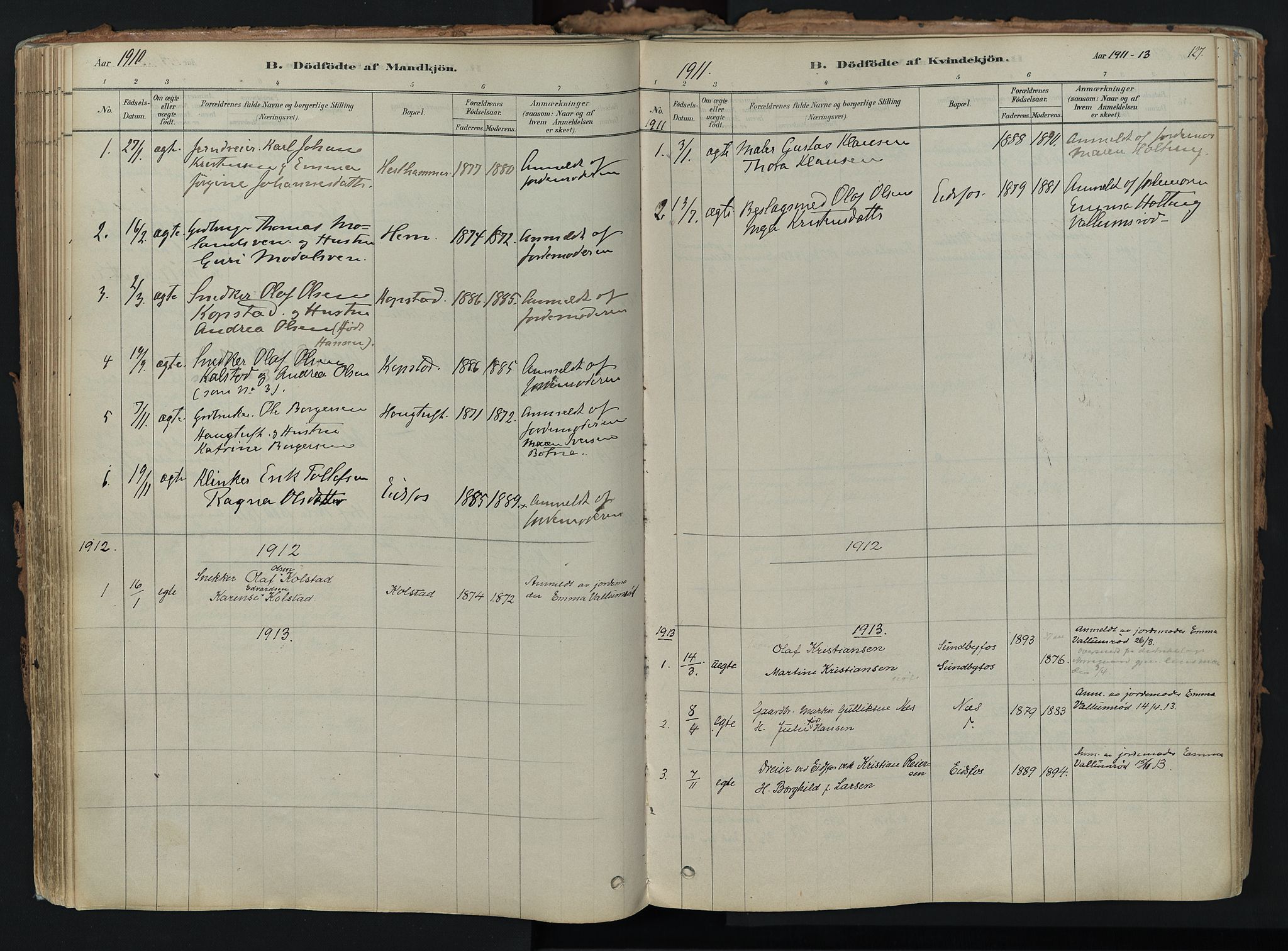 Hof kirkebøker, AV/SAKO-A-64/F/Fa/L0007: Parish register (official) no. I 7, 1878-1940, p. 127