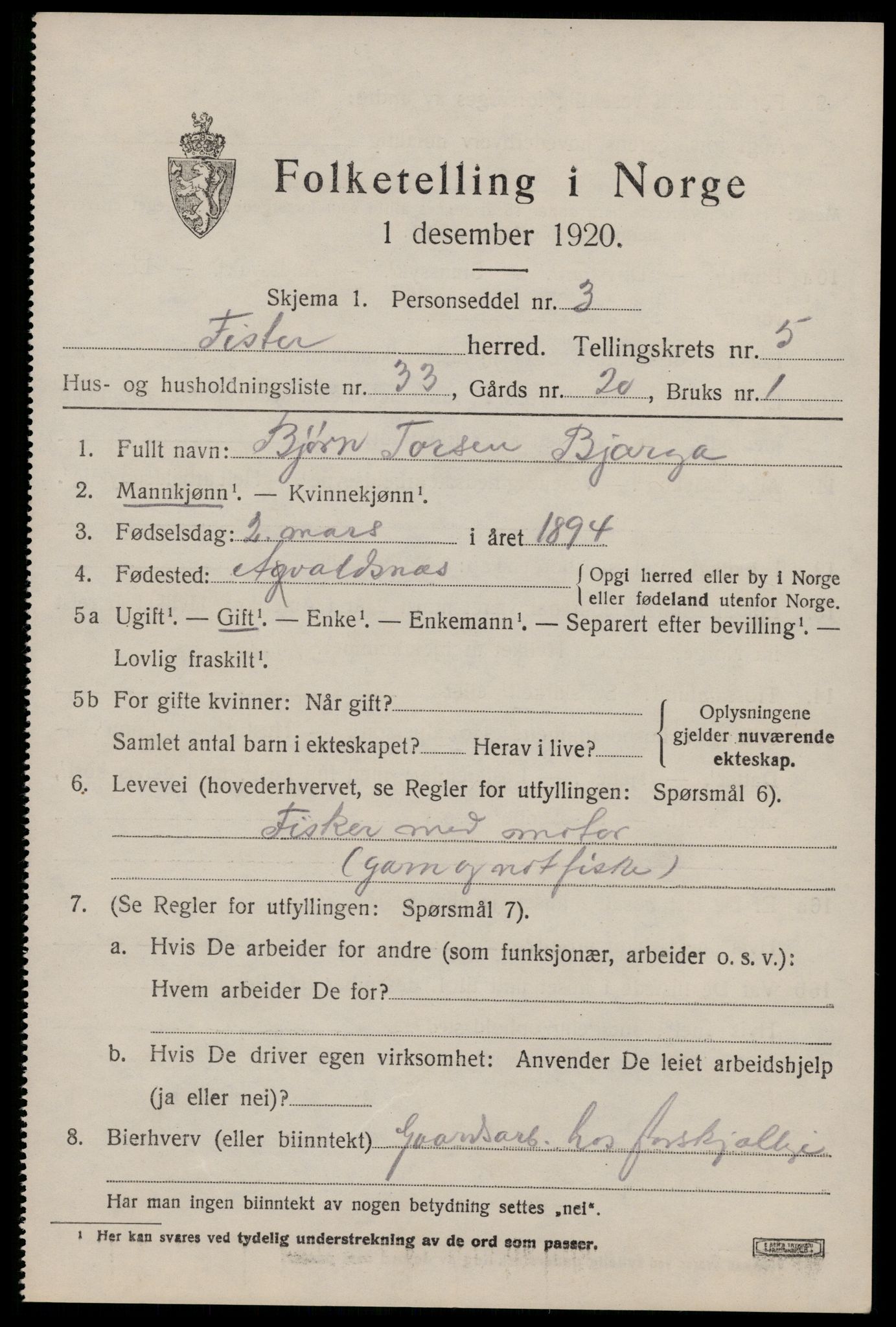 SAST, 1920 census for Fister, 1920, p. 1649