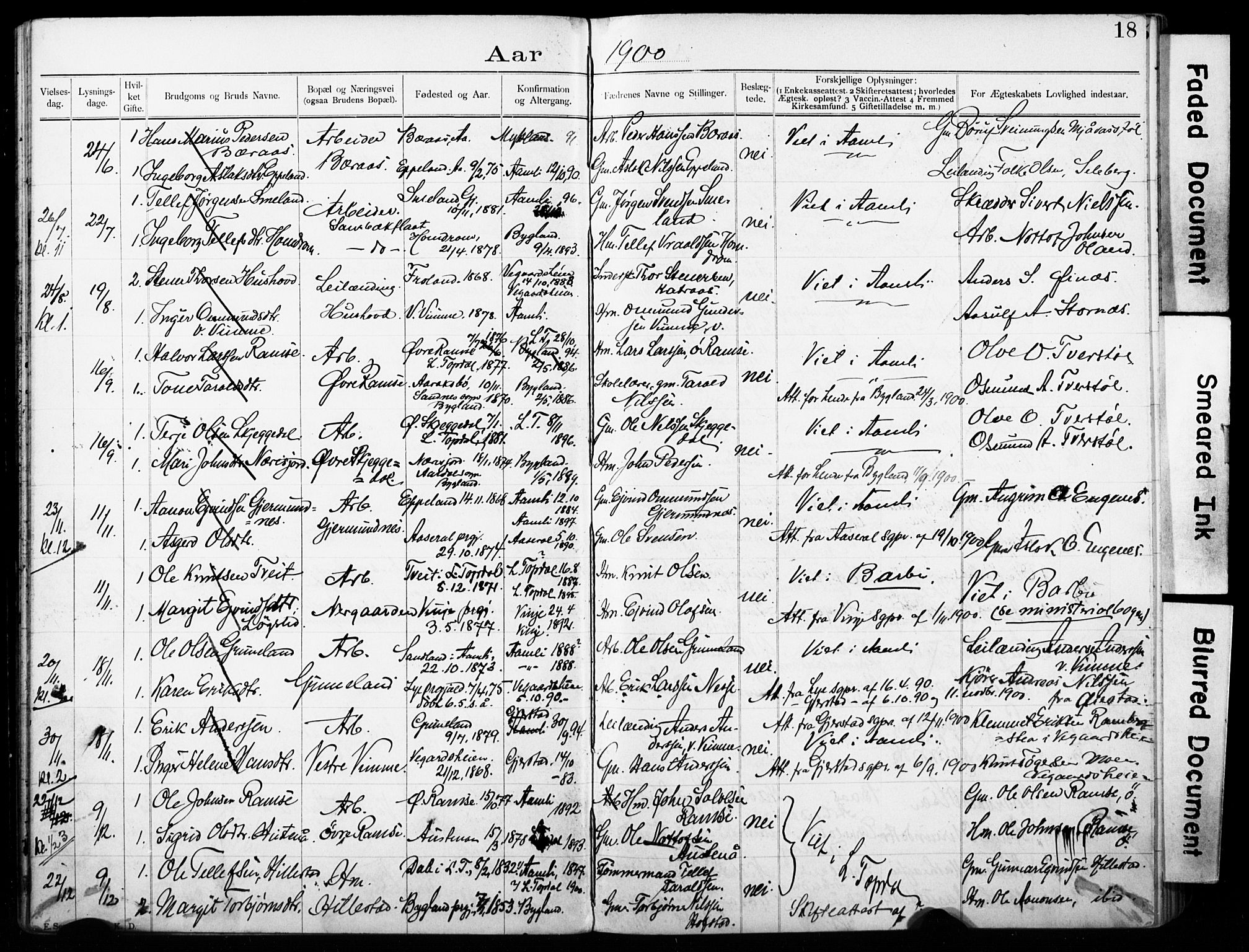 Åmli sokneprestkontor, SAK/1111-0050/F/Fe/L0005: Banns register no. A VI 42, 1892-1916, p. 18
