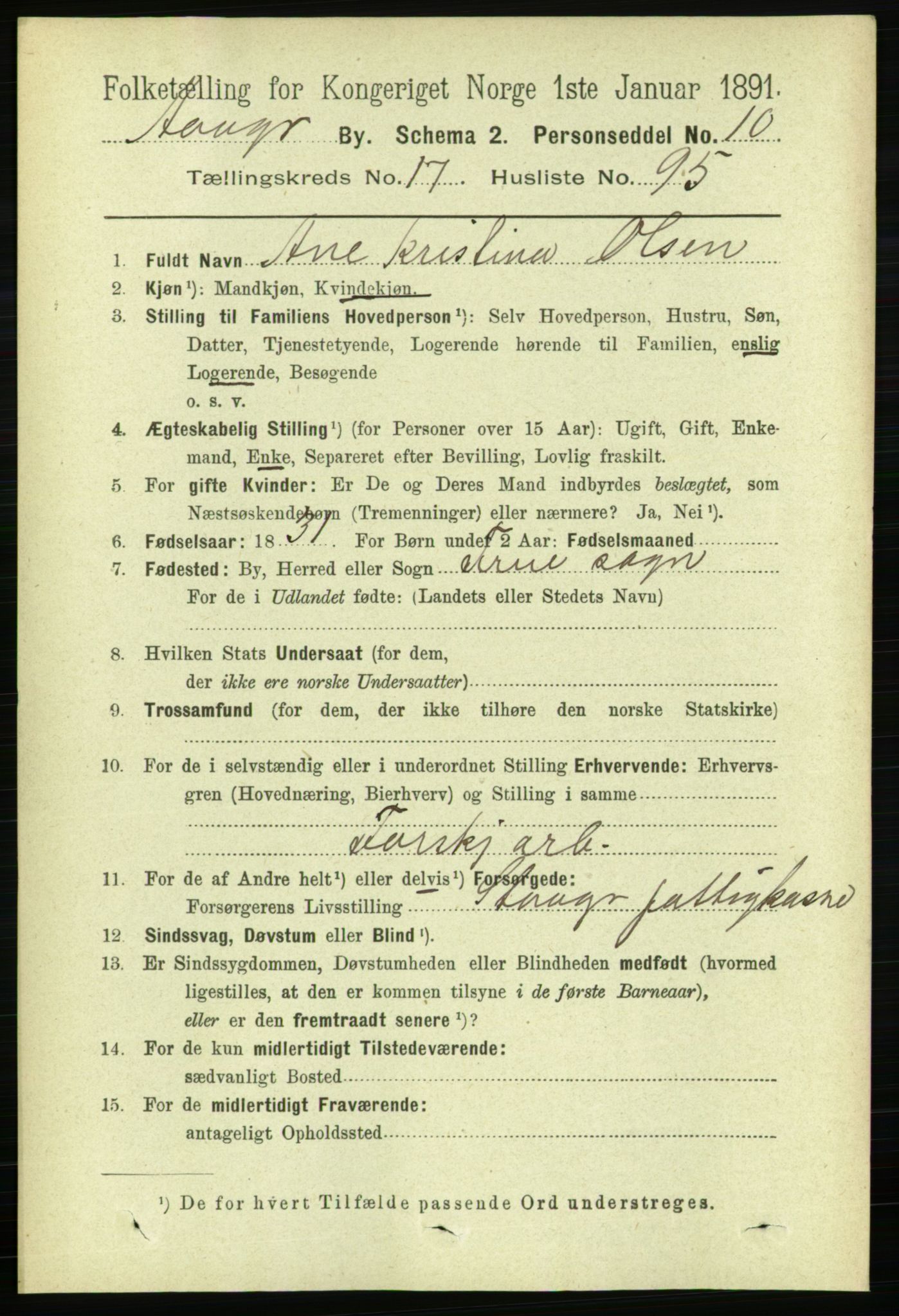 RA, 1891 census for 1103 Stavanger, 1891, p. 20985