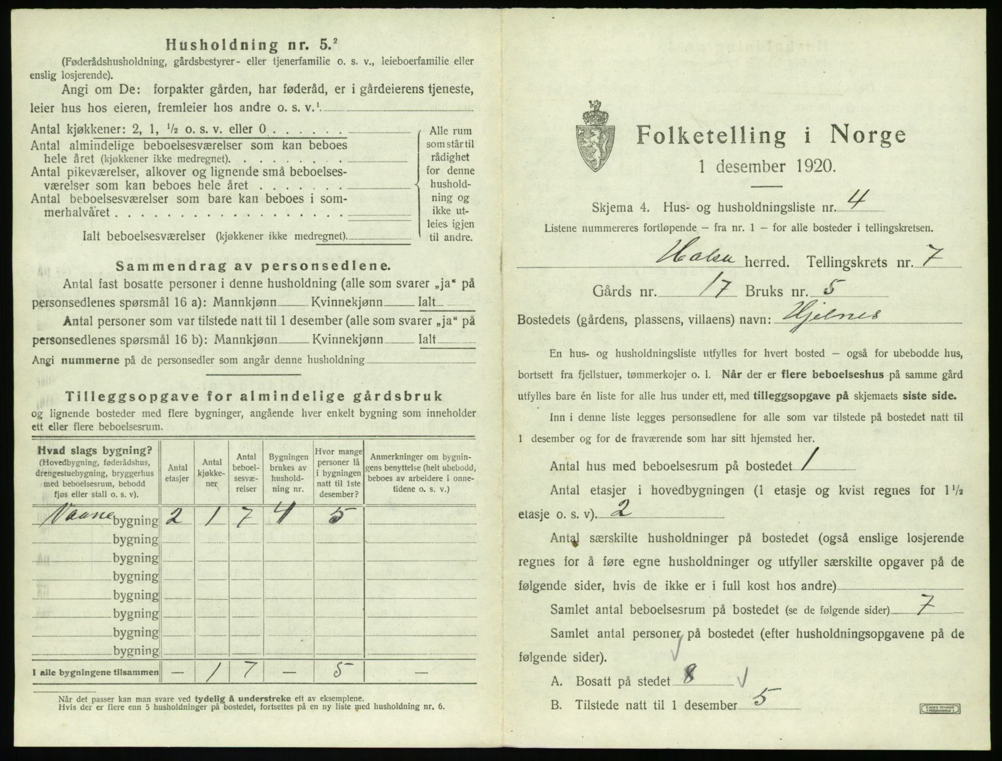 SAT, 1920 census for Halsa, 1920, p. 386