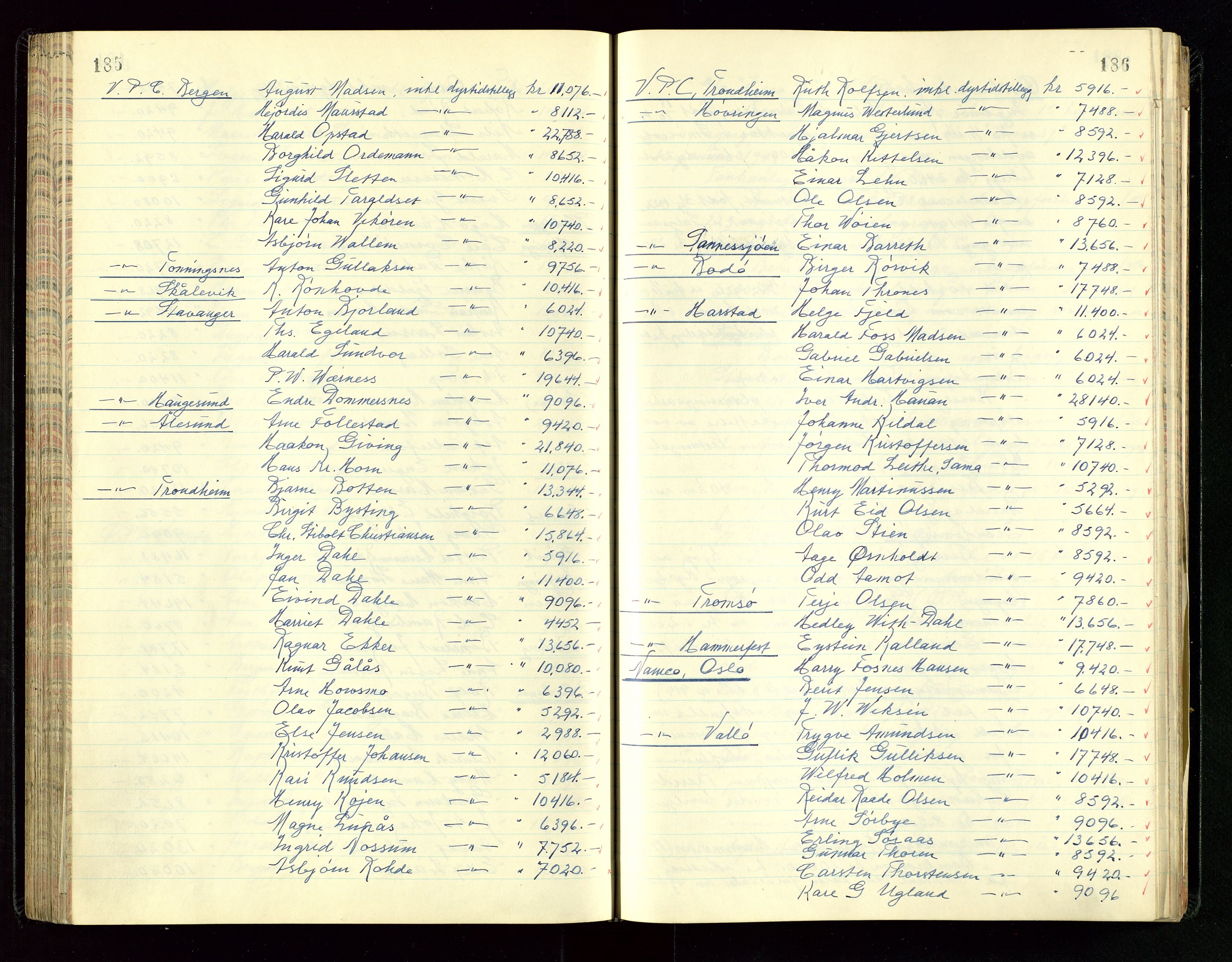 PA 1534 - Østlandske Petroleumscompagni A/S, AV/SAST-A-101954/A/Aa/L0005/0001: Direksjonsprotokoller / Den Administrerende Direksjon alle selskaper (referatprotokoll), 1943-1958, p. 185-186