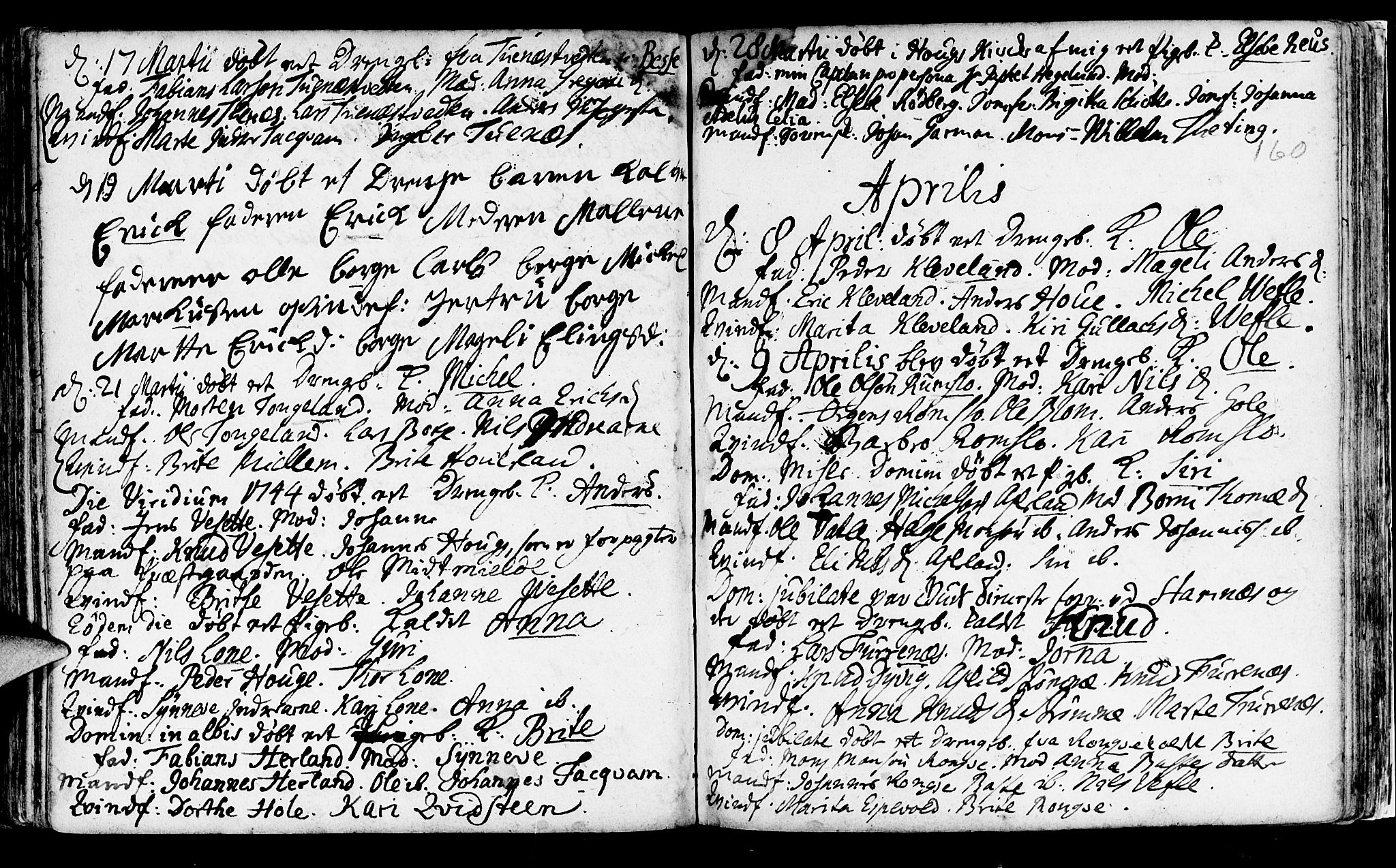 Haus sokneprestembete, AV/SAB-A-75601/H/Haa: Parish register (official) no. A 5, 1733-1747, p. 160